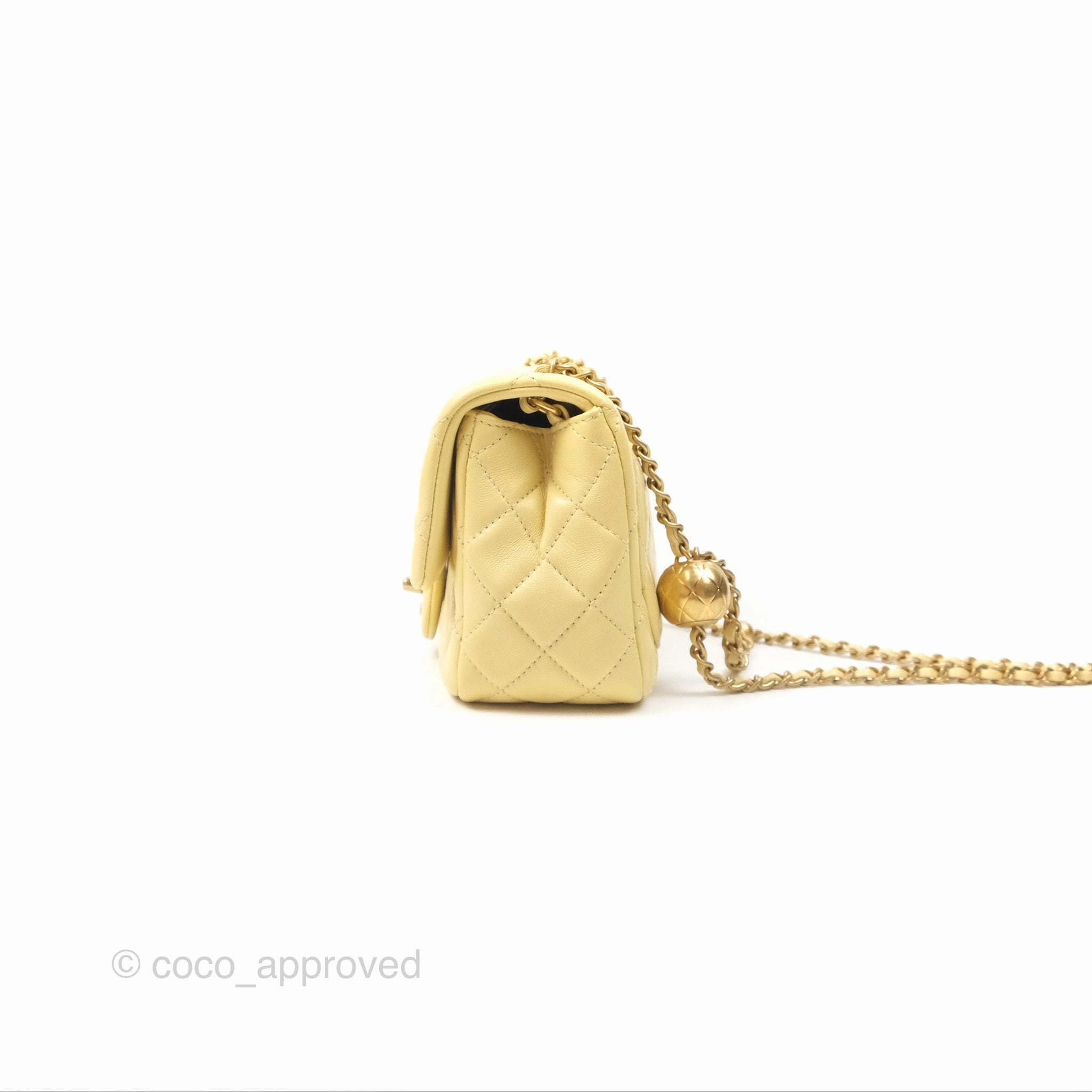 Chanel Pearl Crush Mini Square Quilted Yellow Lambskin Aged Gold Hardware