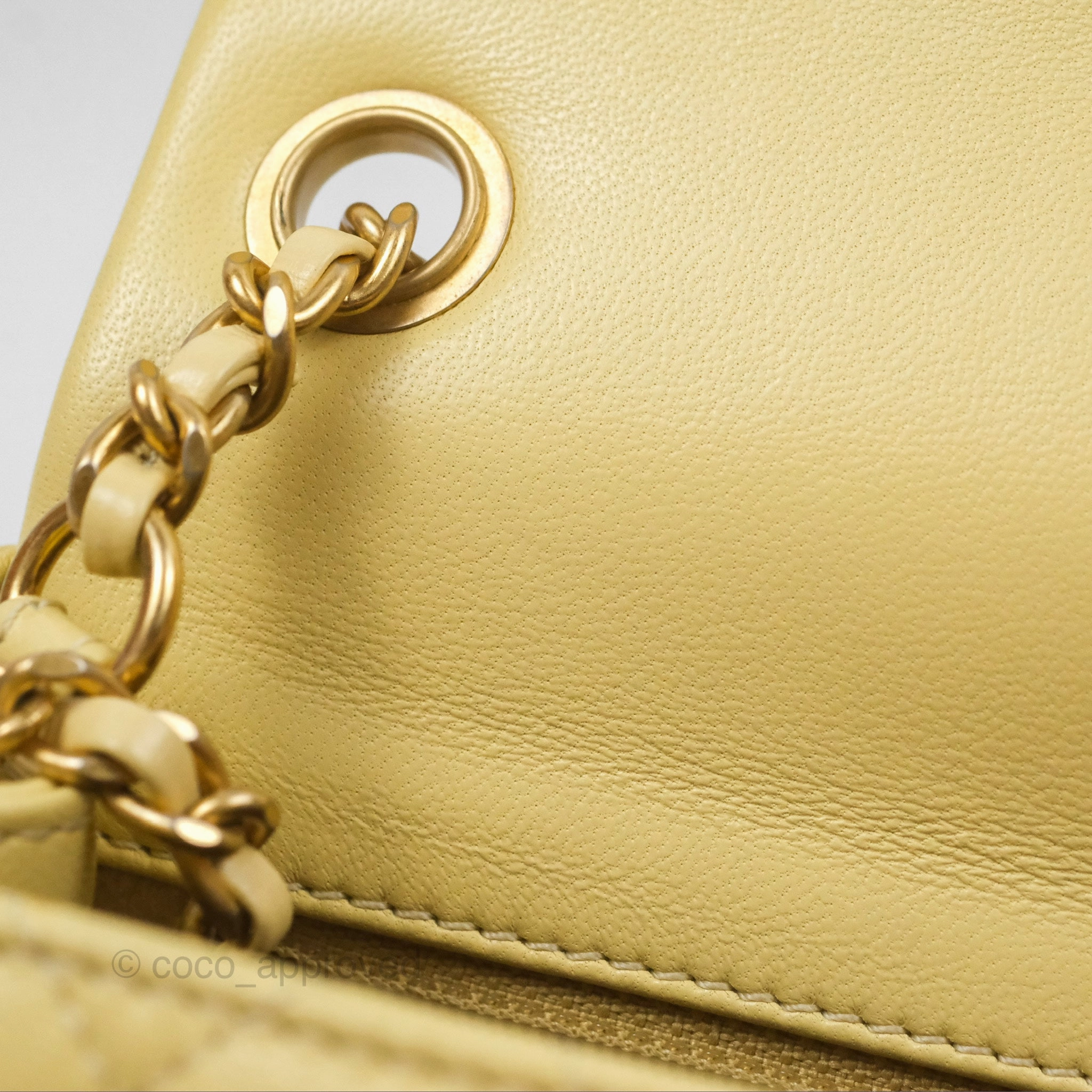 Chanel Pearl Crush Mini Square Quilted Yellow Lambskin Aged Gold Hardware