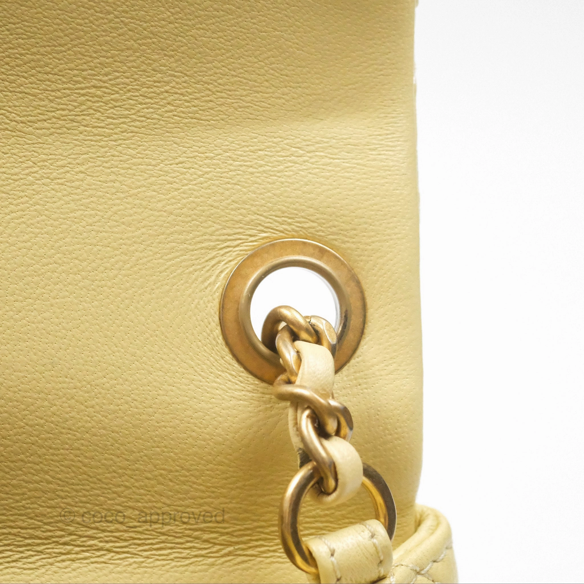 Chanel Pearl Crush Mini Square Quilted Yellow Lambskin Aged Gold Hardware