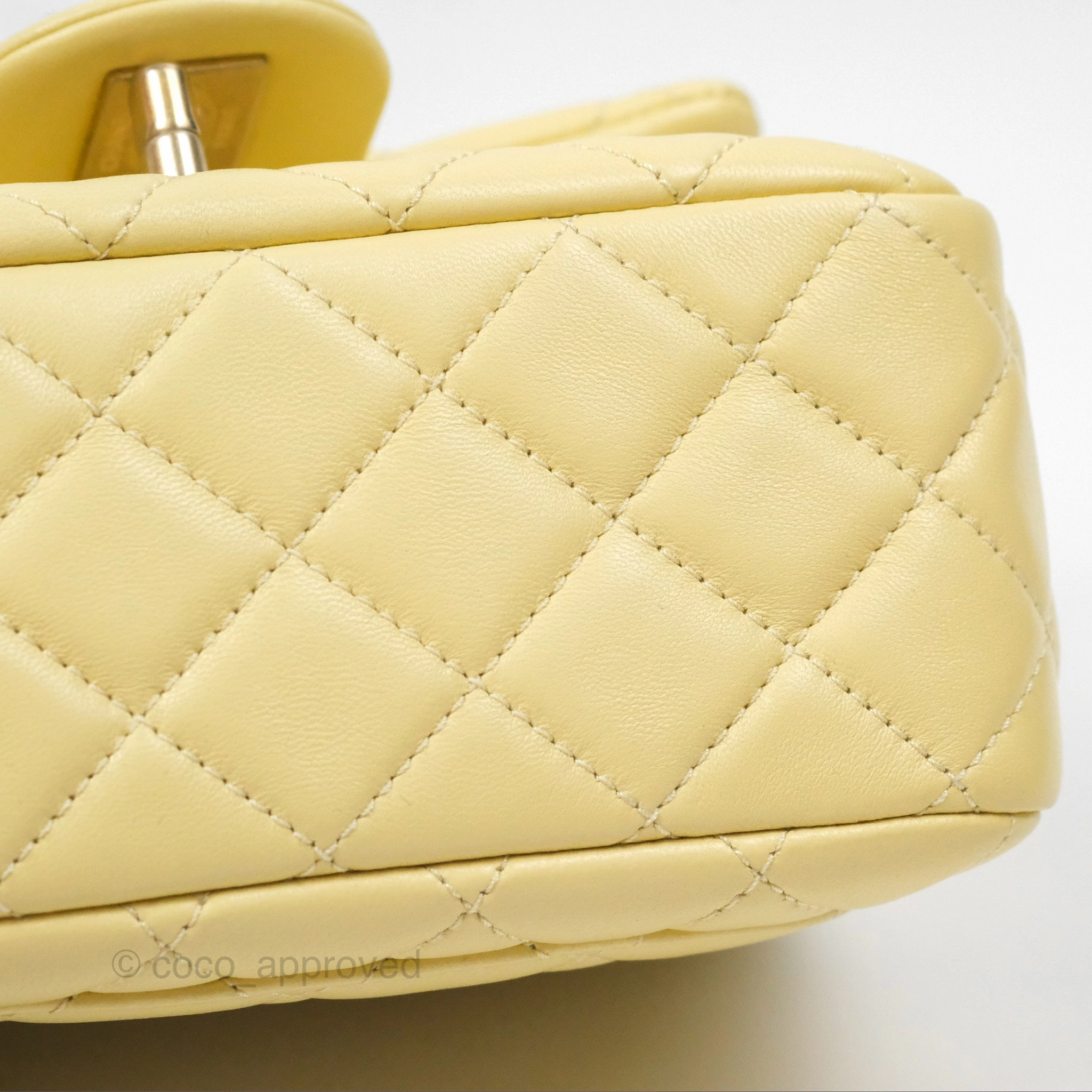 Chanel Pearl Crush Mini Square Quilted Yellow Lambskin Aged Gold Hardware