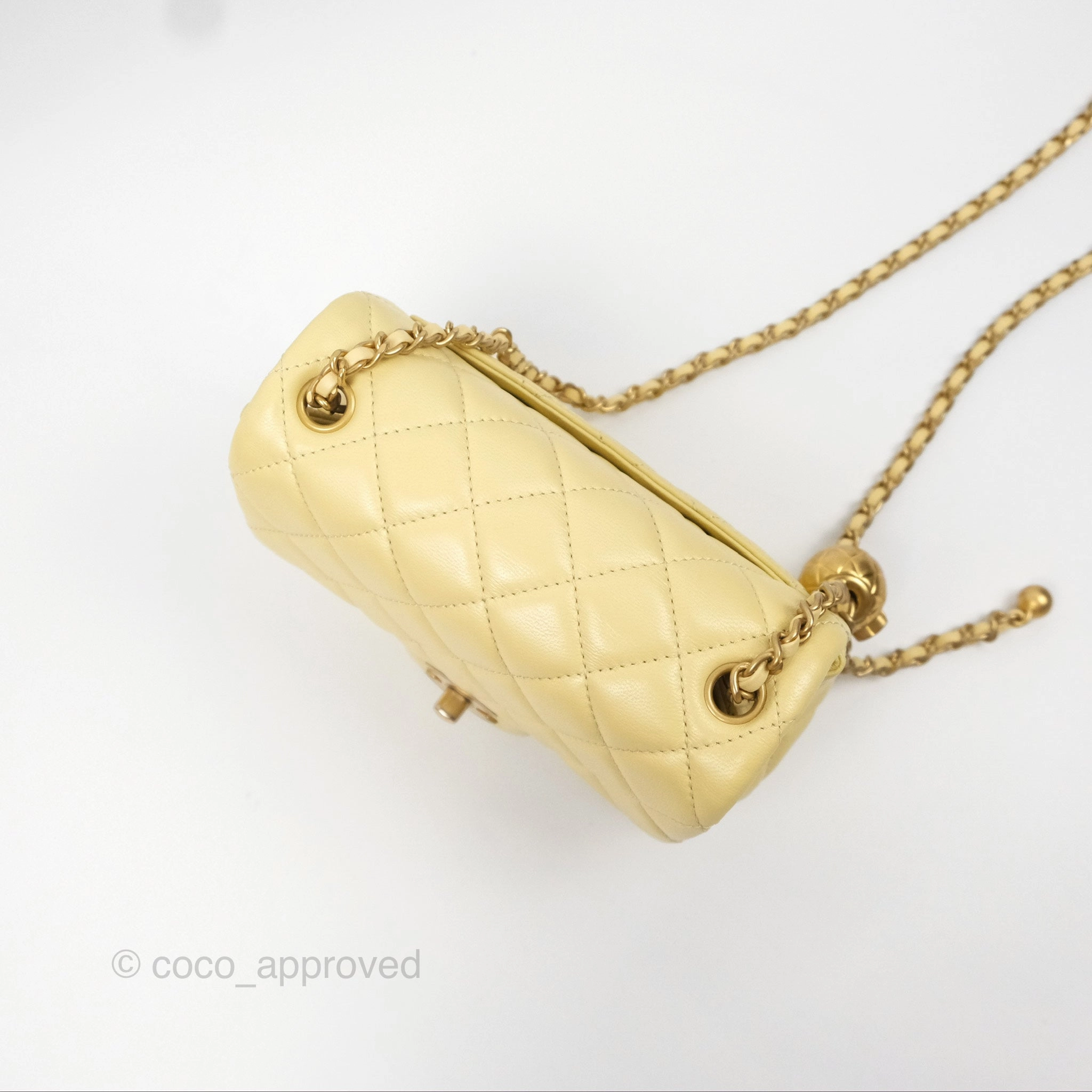 Chanel Pearl Crush Mini Square Quilted Yellow Lambskin Aged Gold Hardware