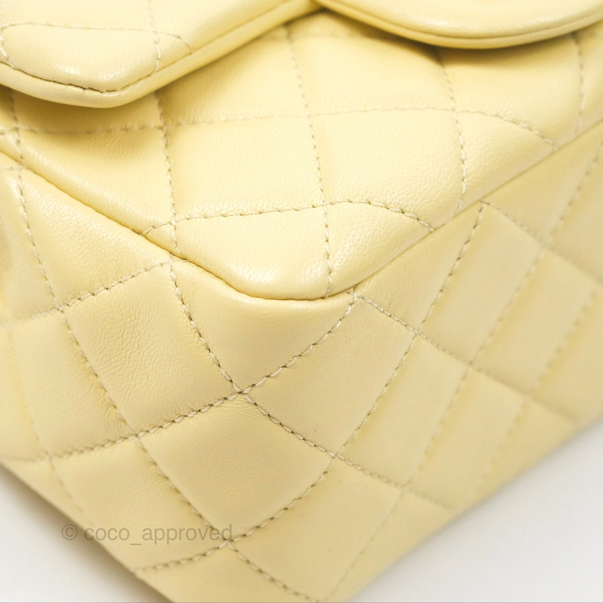Chanel Pearl Crush Mini Square Quilted Yellow Lambskin Aged Gold Hardware