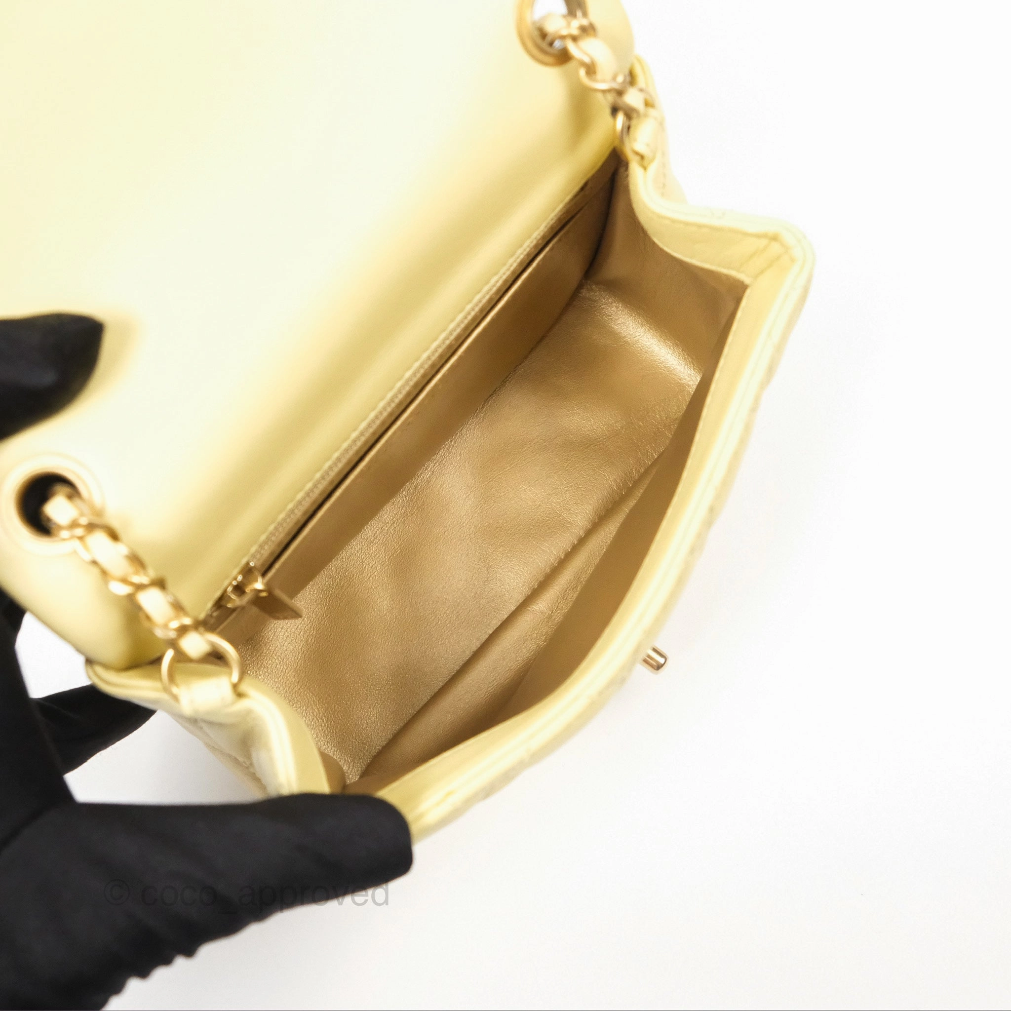 Chanel Pearl Crush Mini Square Quilted Yellow Lambskin Aged Gold Hardware