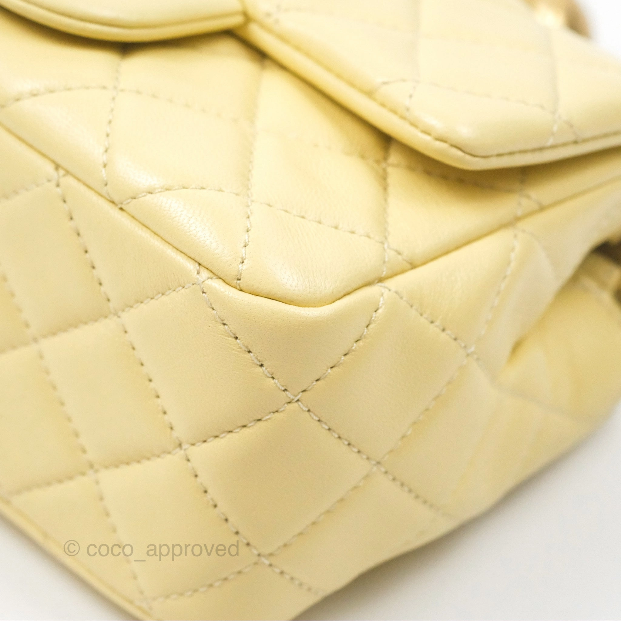 Chanel Pearl Crush Mini Square Quilted Yellow Lambskin Aged Gold Hardware