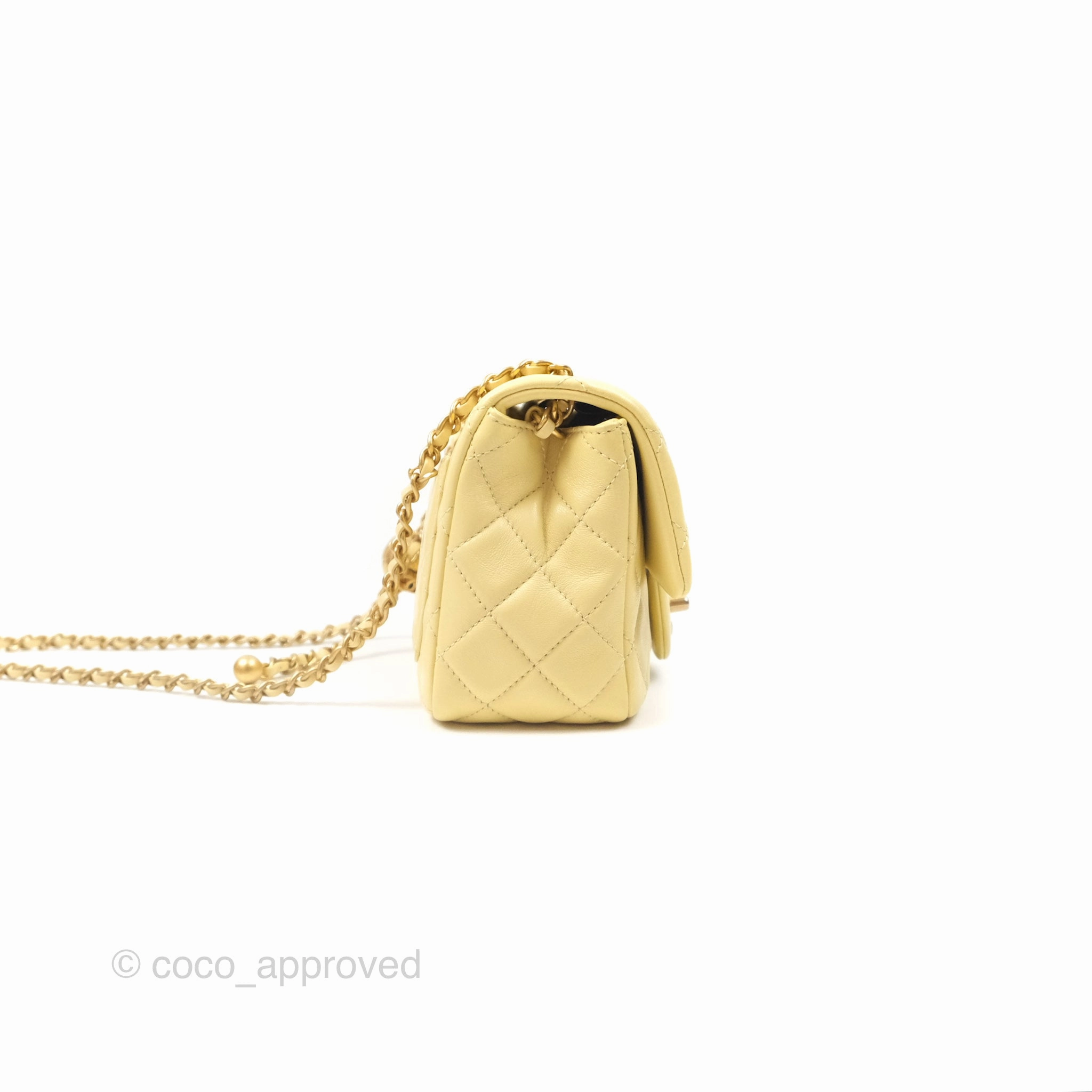 Chanel Pearl Crush Mini Square Quilted Yellow Lambskin Aged Gold Hardware