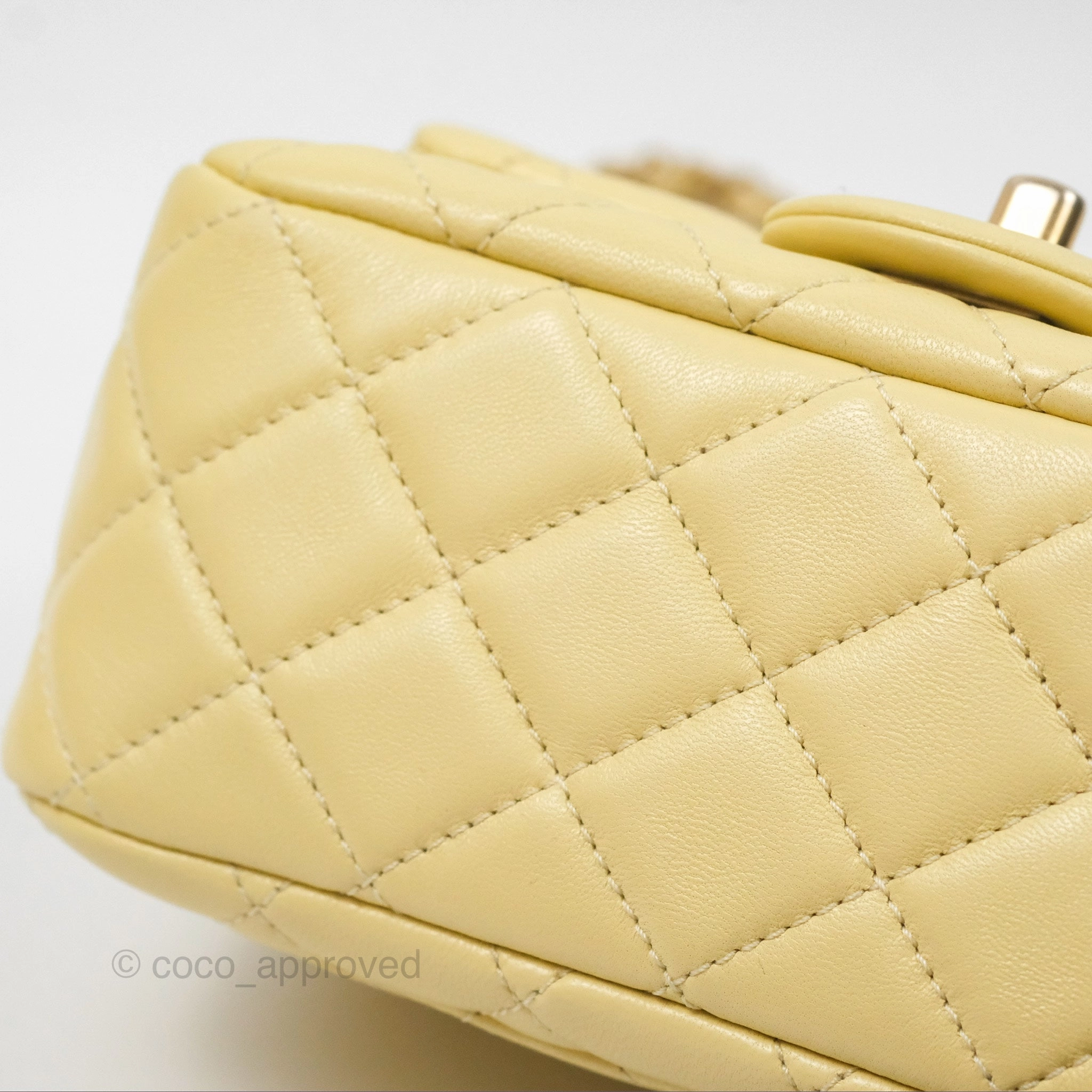 Chanel Pearl Crush Mini Square Quilted Yellow Lambskin Aged Gold Hardware