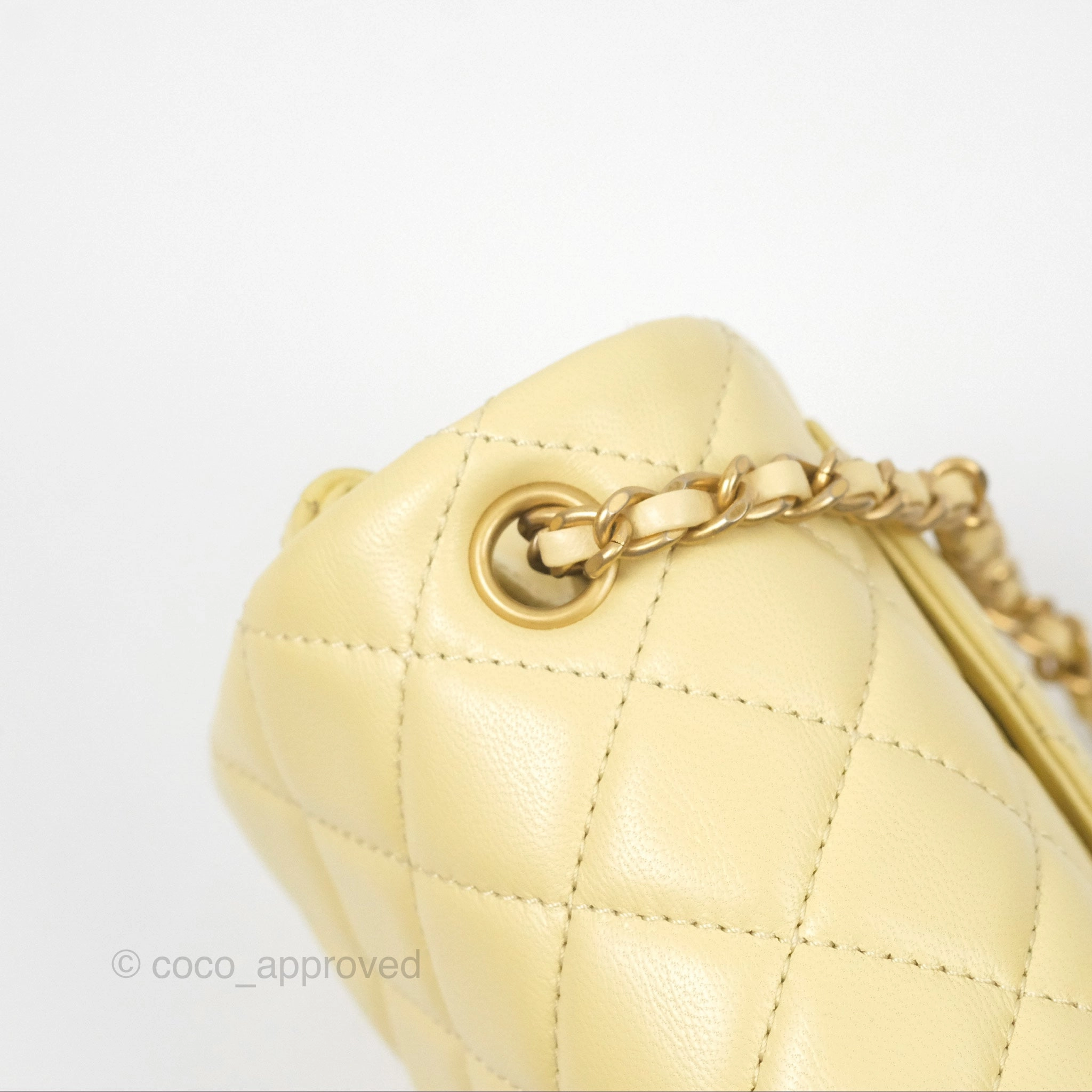 Chanel Pearl Crush Mini Square Quilted Yellow Lambskin Aged Gold Hardware
