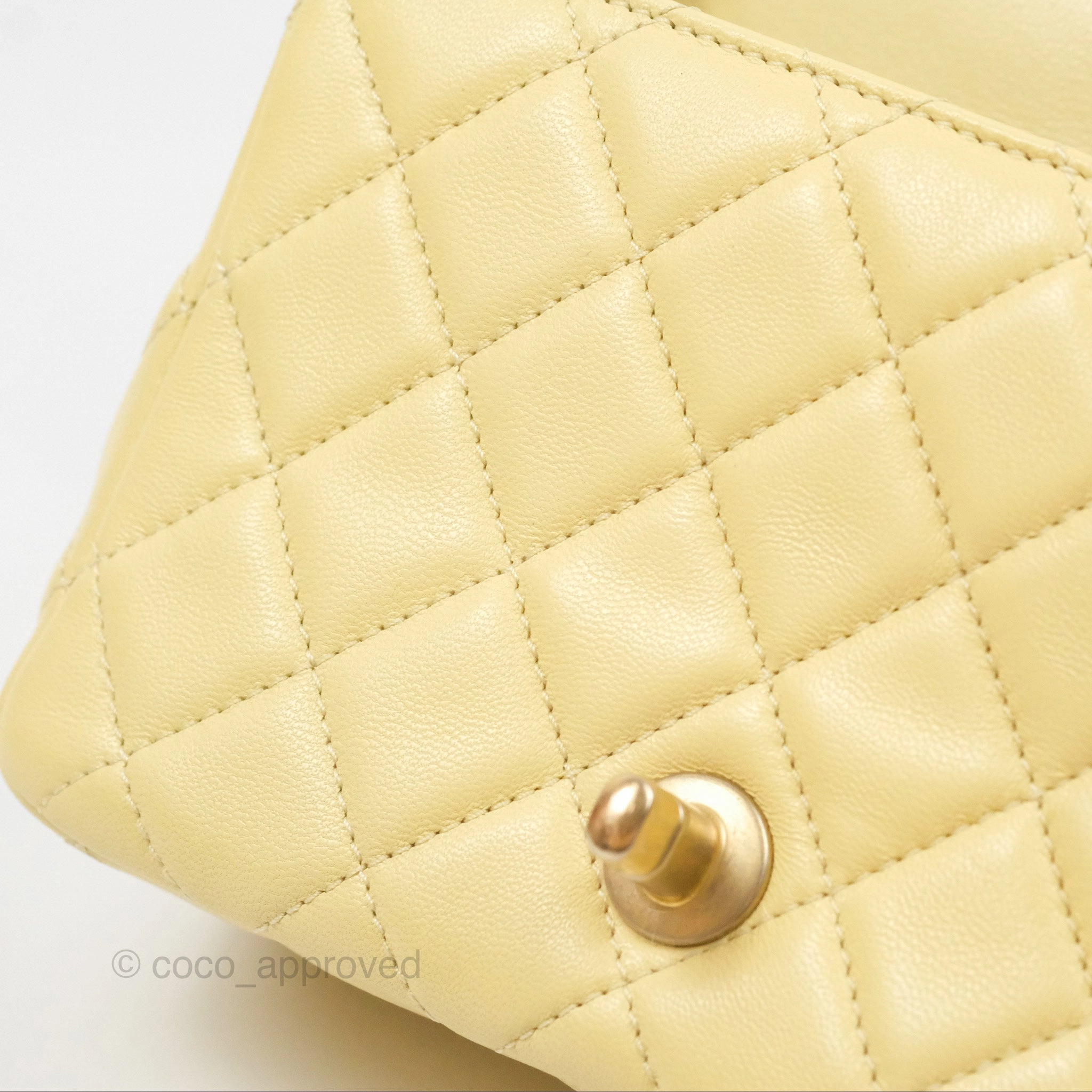 Chanel Pearl Crush Mini Square Quilted Yellow Lambskin Aged Gold Hardware
