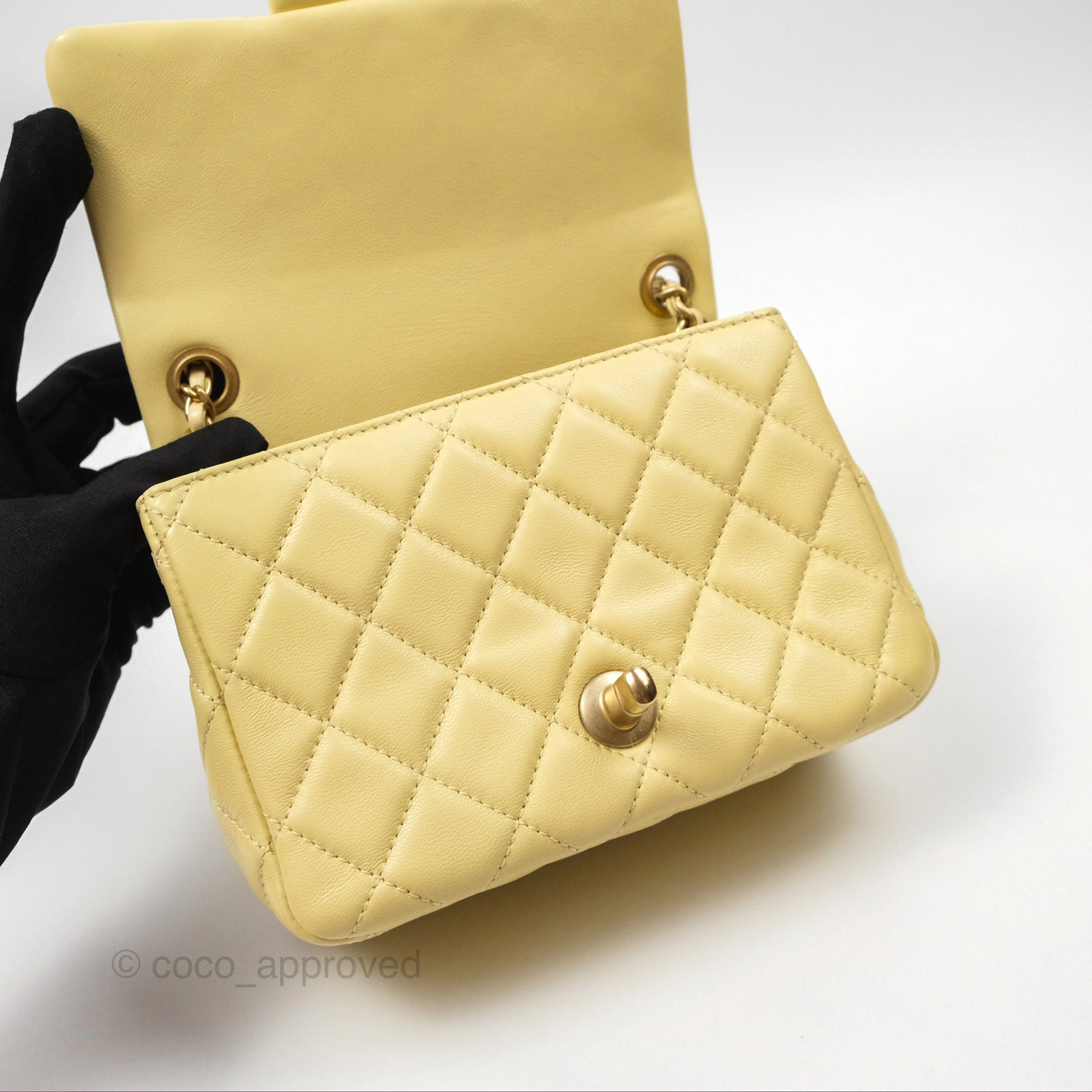 Chanel Pearl Crush Mini Square Quilted Yellow Lambskin Aged Gold Hardware