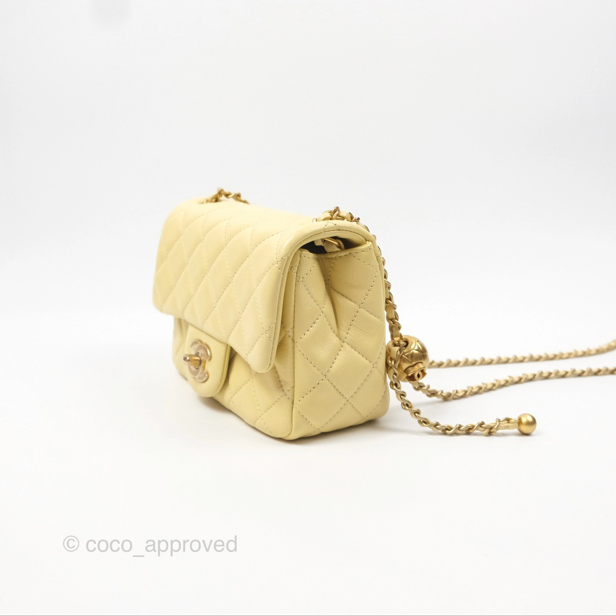 Chanel Pearl Crush Mini Square Quilted Yellow Lambskin Aged Gold Hardware