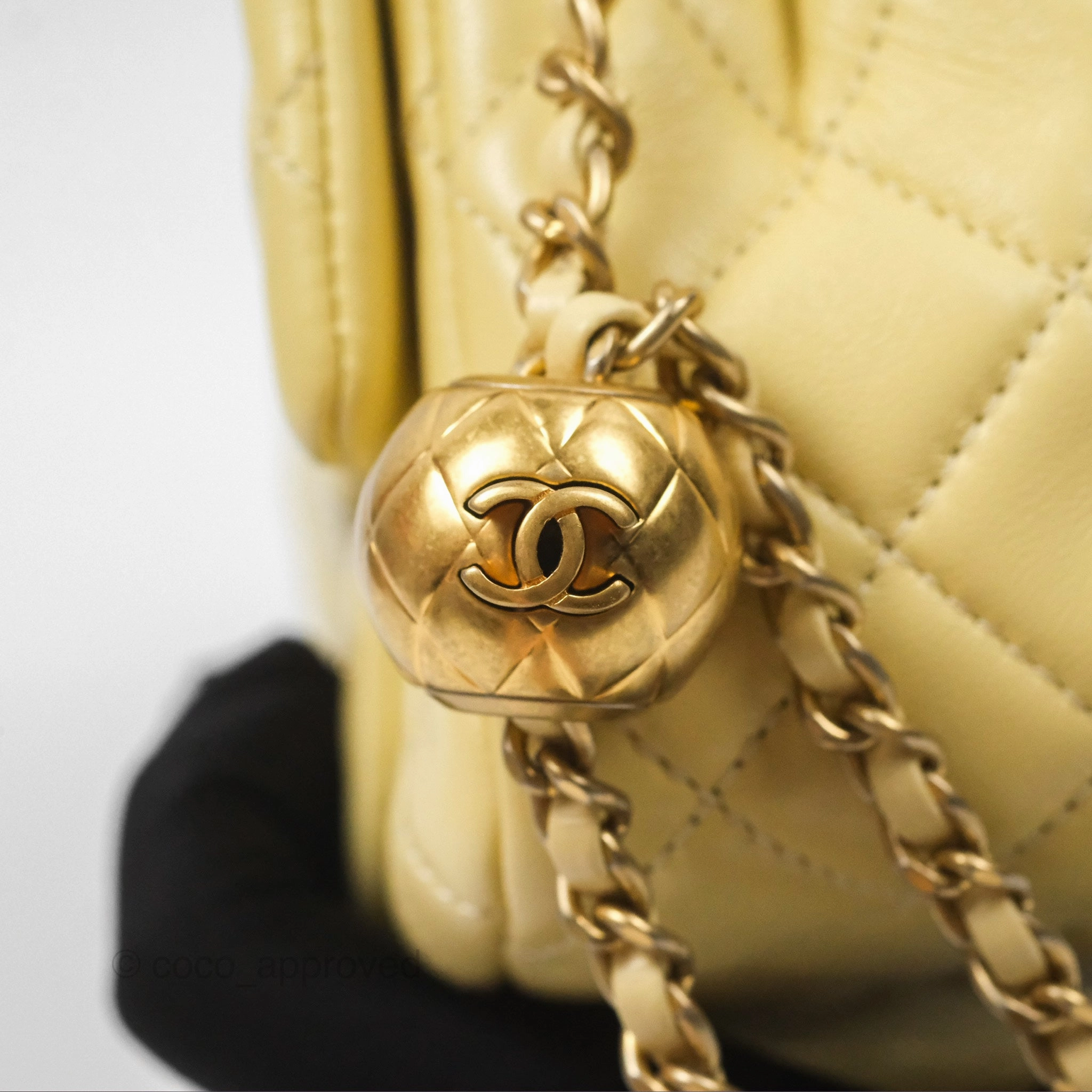 Chanel Pearl Crush Mini Square Quilted Yellow Lambskin Aged Gold Hardware