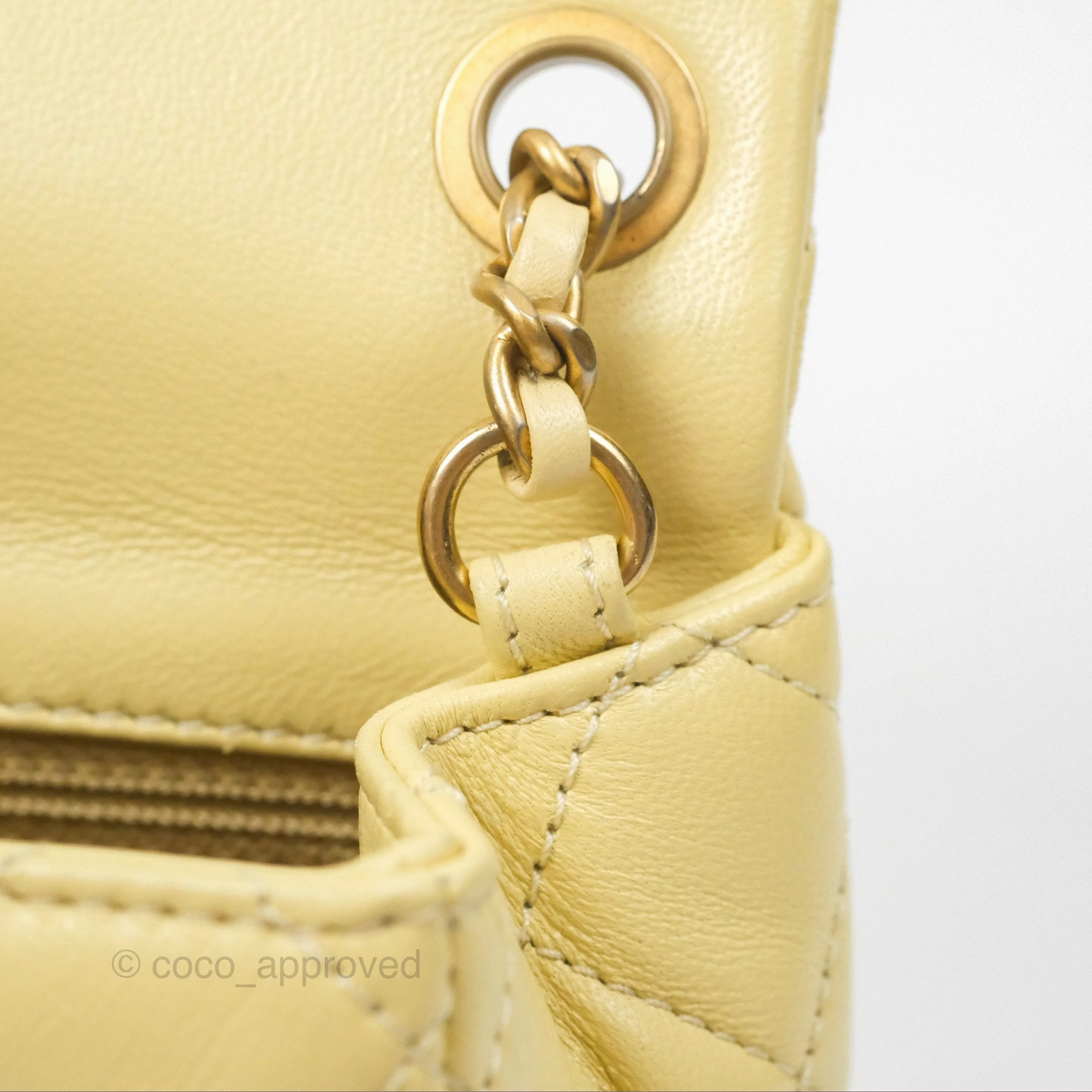 Chanel Pearl Crush Mini Square Quilted Yellow Lambskin Aged Gold Hardware