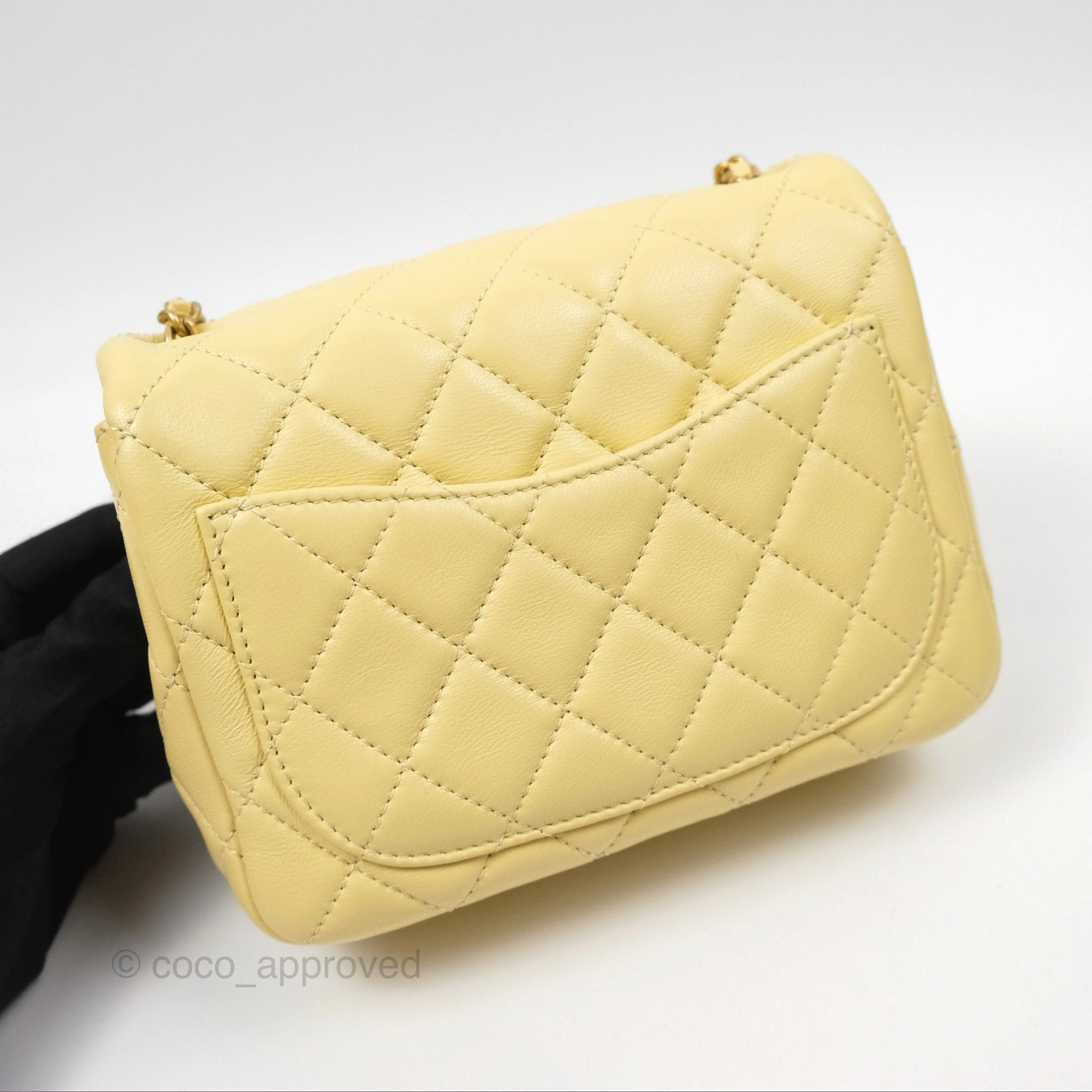 Chanel Pearl Crush Mini Square Quilted Yellow Lambskin Aged Gold Hardware