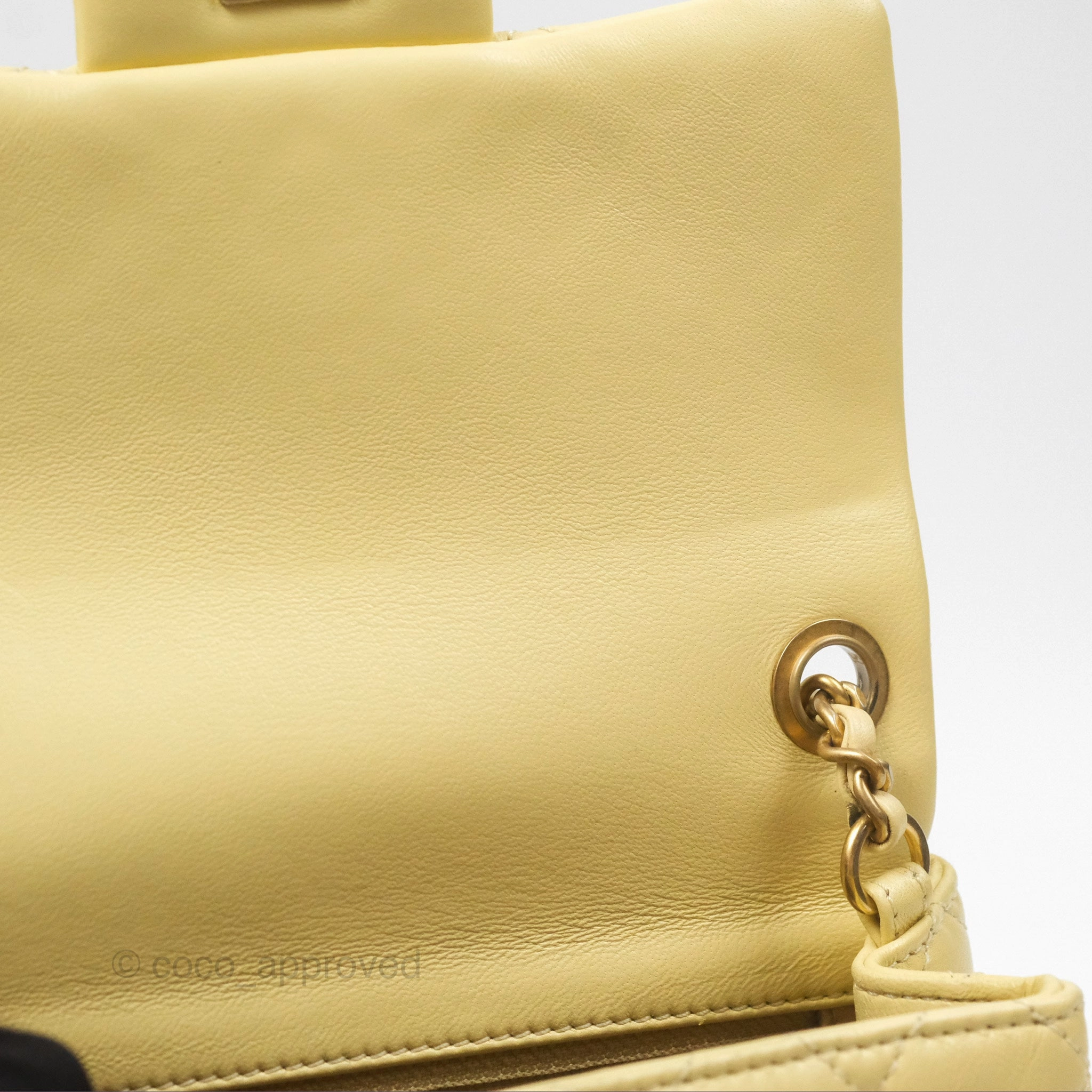 Chanel Pearl Crush Mini Square Quilted Yellow Lambskin Aged Gold Hardware