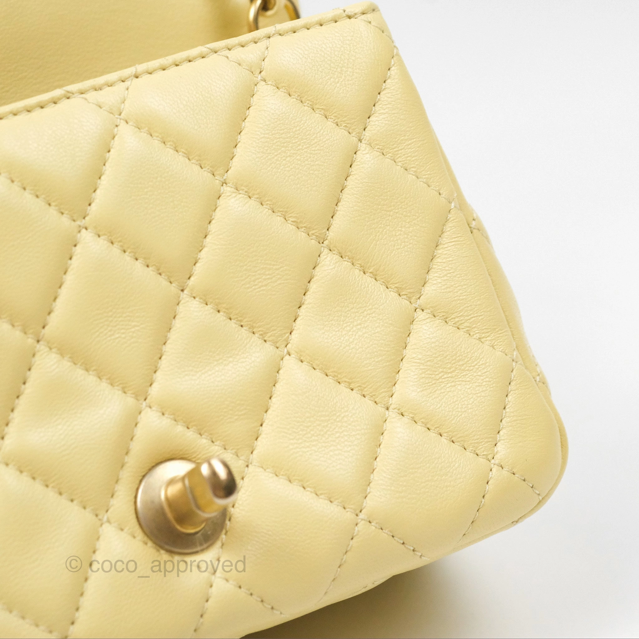 Chanel Pearl Crush Mini Square Quilted Yellow Lambskin Aged Gold Hardware