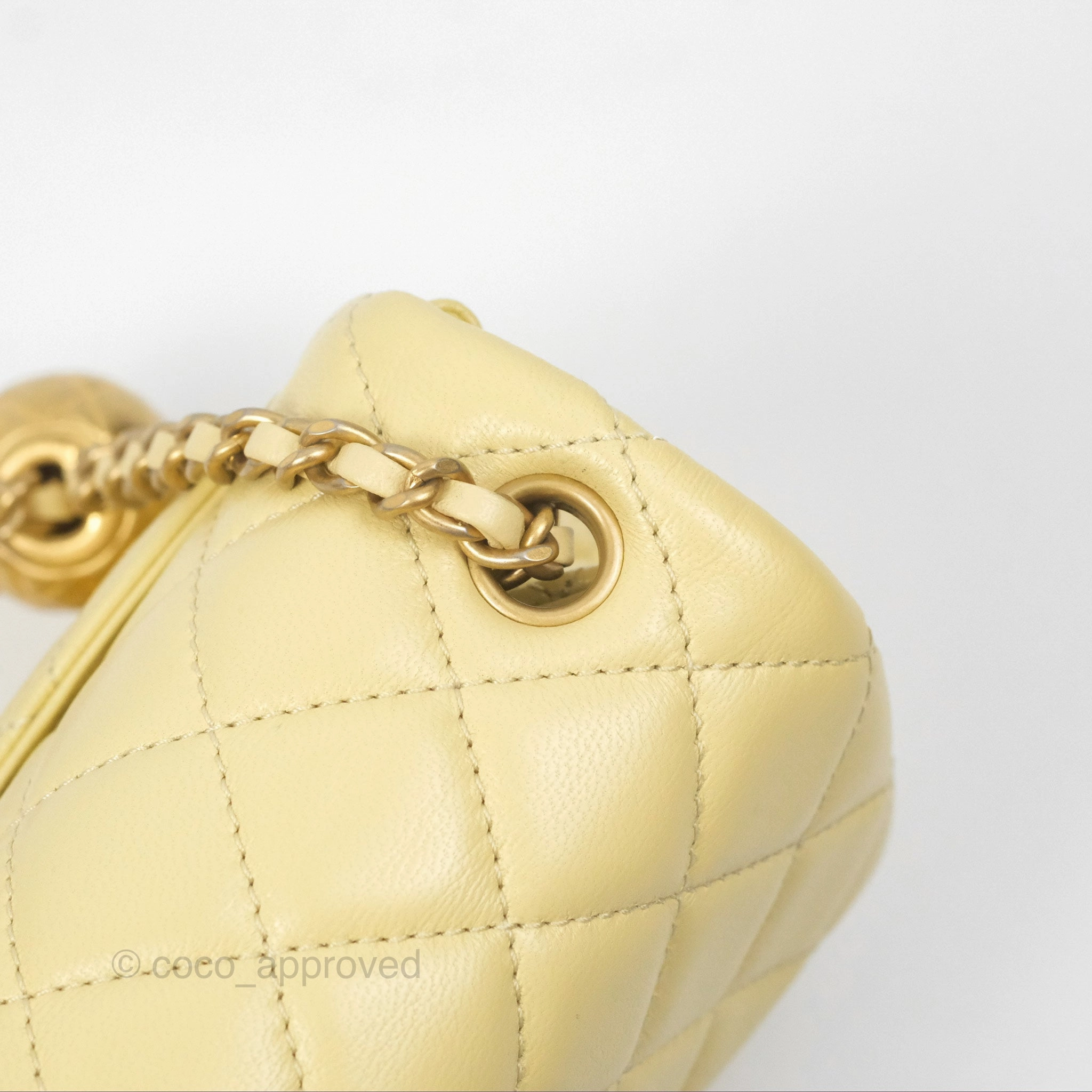 Chanel Pearl Crush Mini Square Quilted Yellow Lambskin Aged Gold Hardware