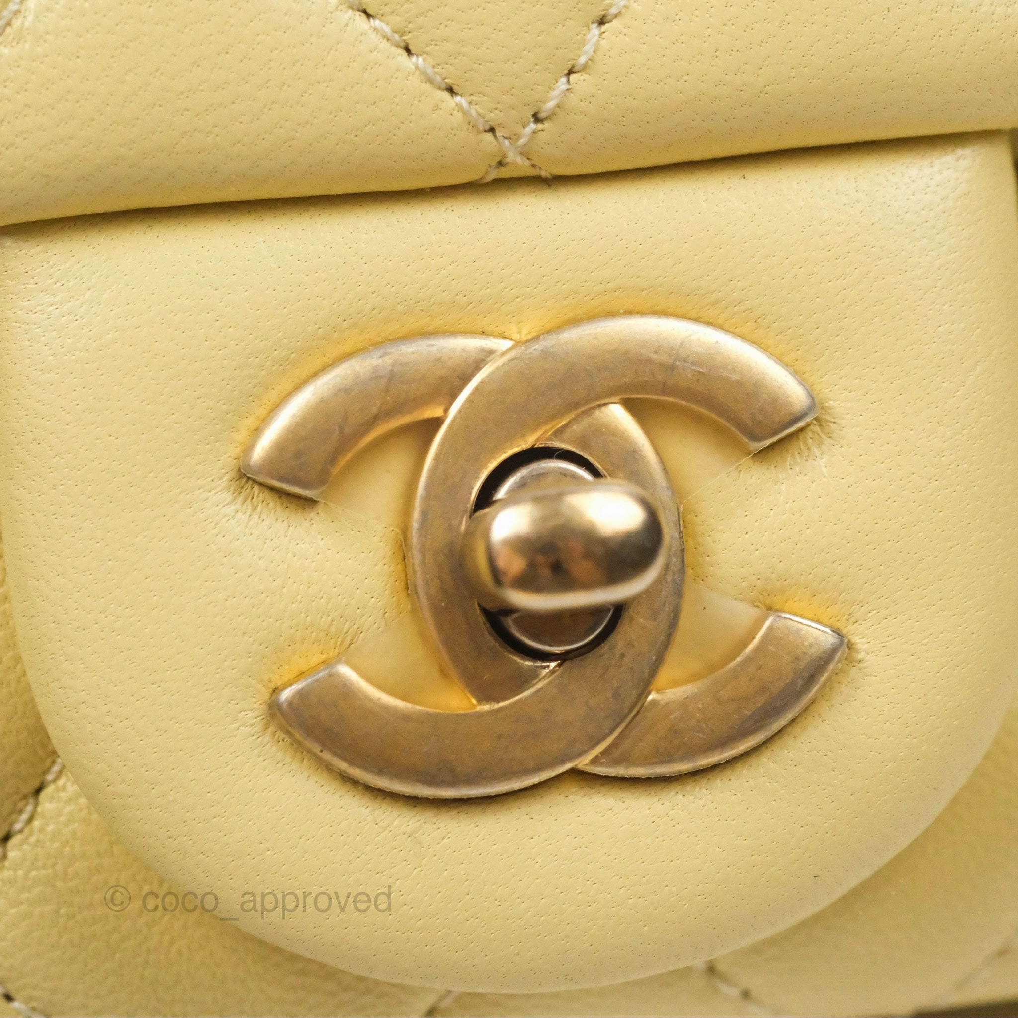 Chanel Pearl Crush Mini Square Quilted Yellow Lambskin Aged Gold Hardware