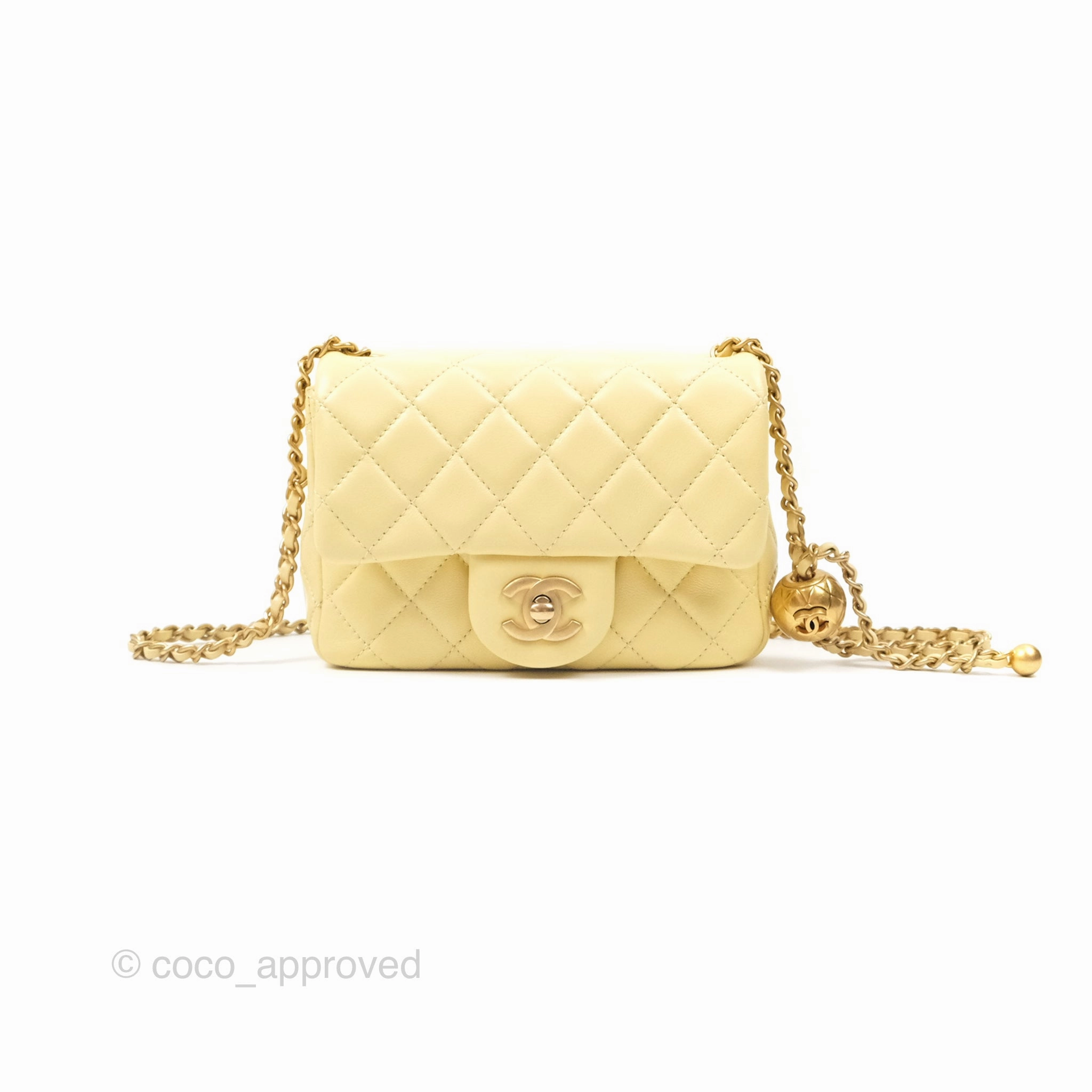 Chanel Pearl Crush Mini Square Quilted Yellow Lambskin Aged Gold Hardware