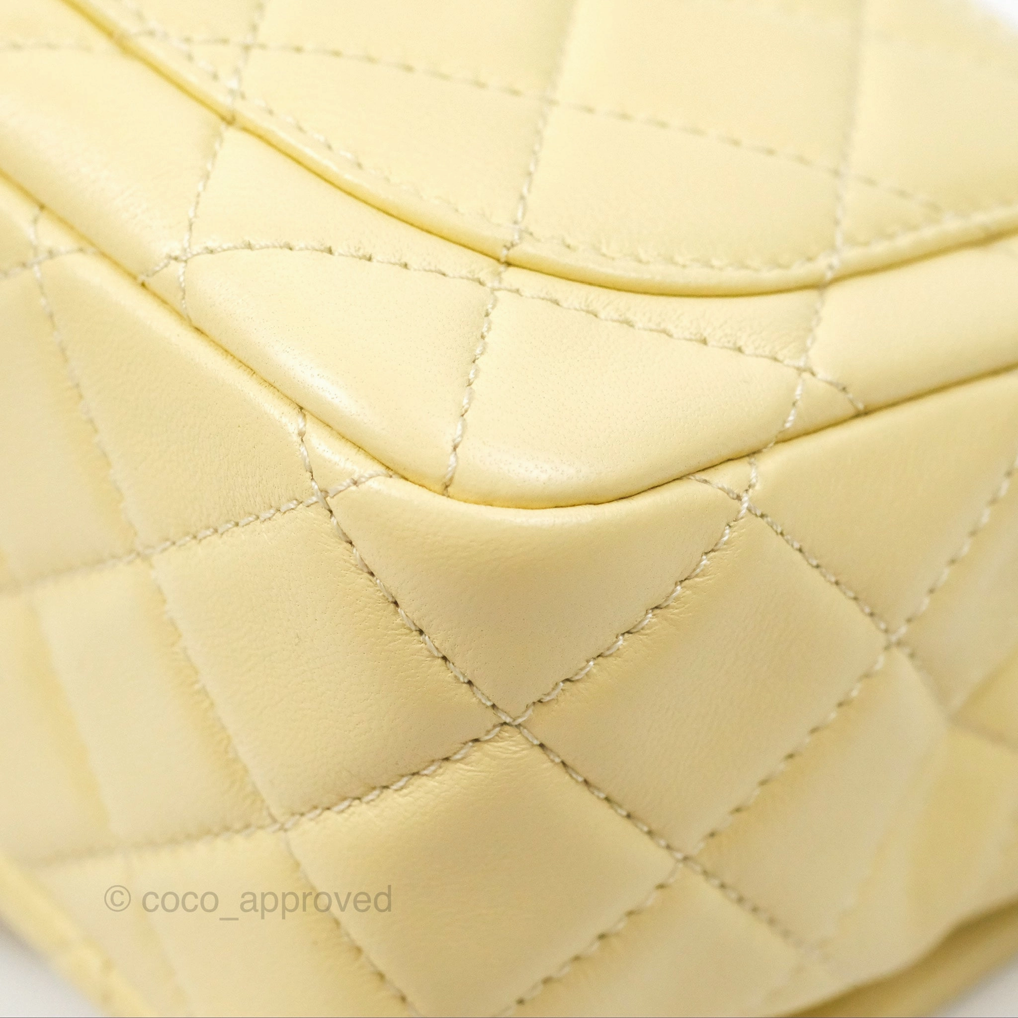 Chanel Pearl Crush Mini Square Quilted Yellow Lambskin Aged Gold Hardware