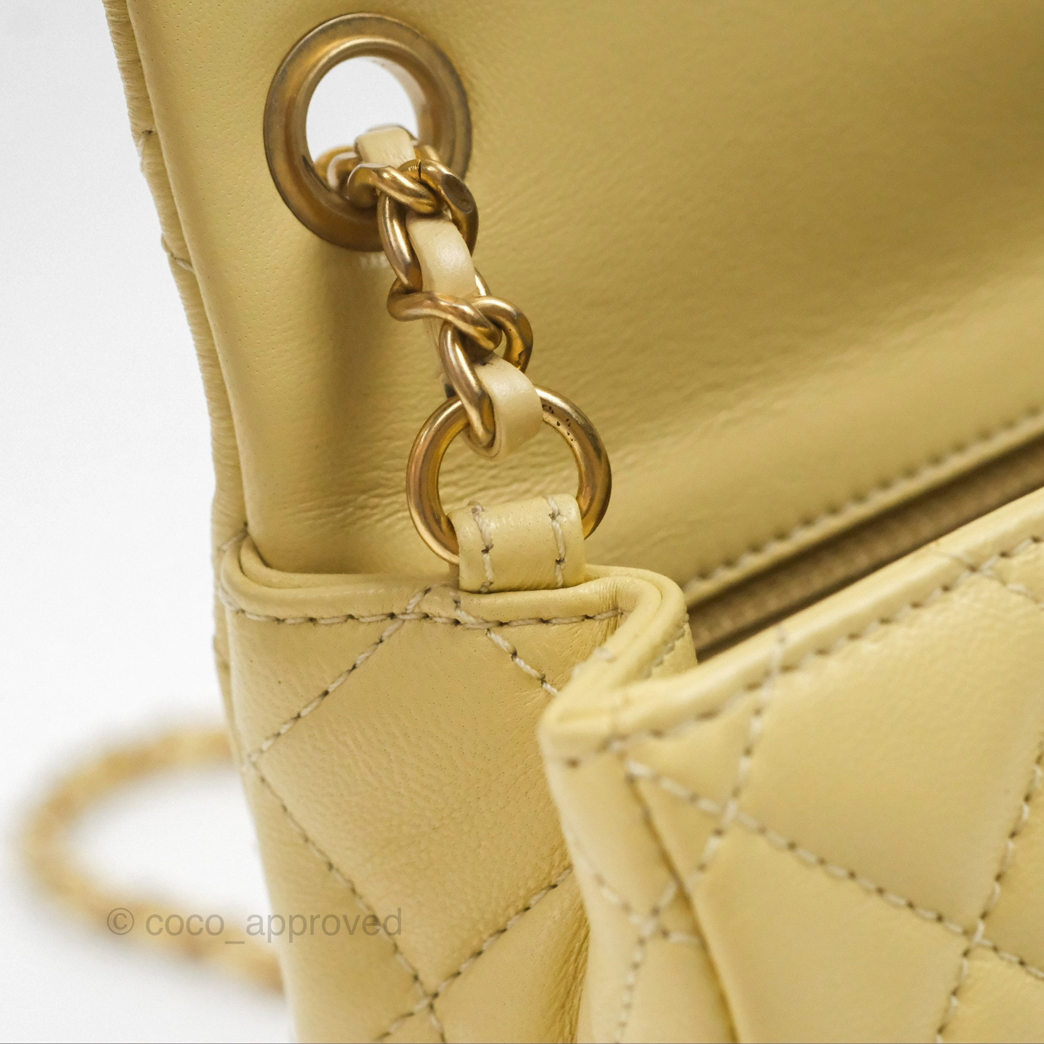 Chanel Pearl Crush Mini Square Quilted Yellow Lambskin Aged Gold Hardware