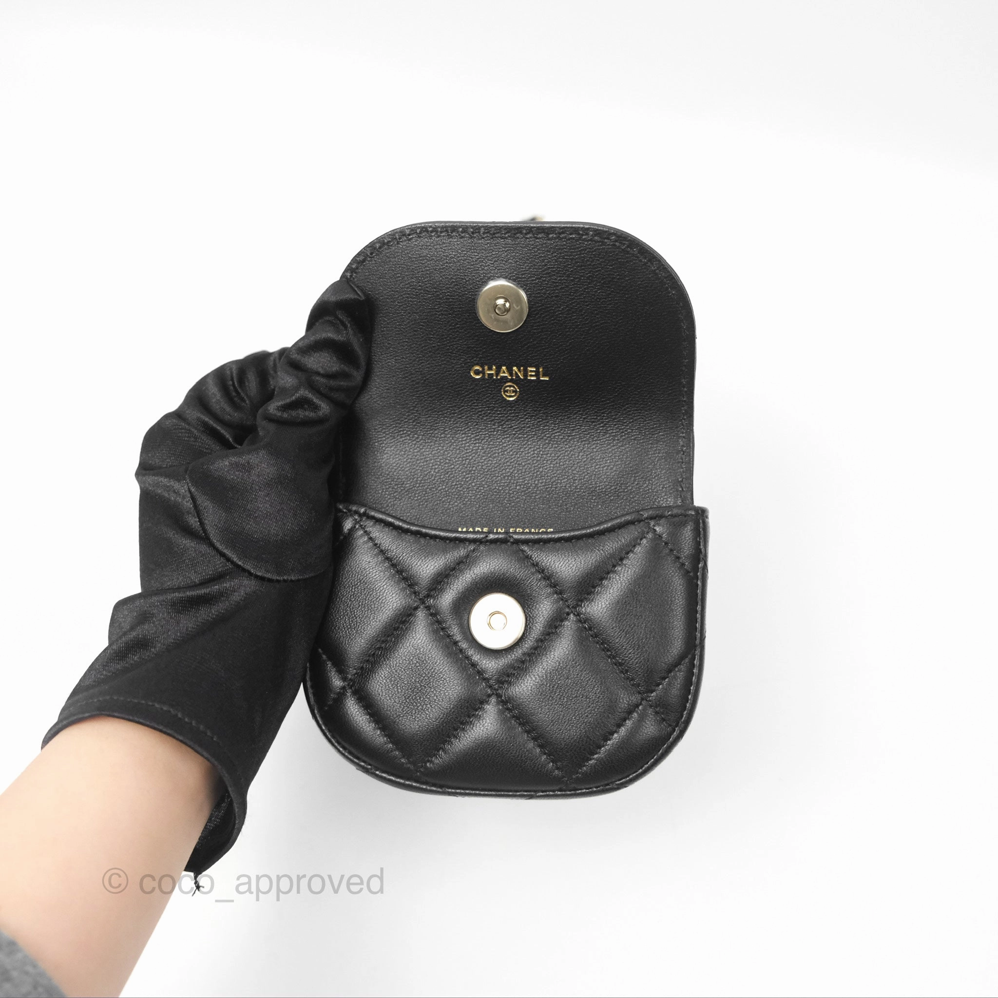 Chanel Pearl Top Handle Mini Clutch with Chain Black Lambskin Gold Hardware