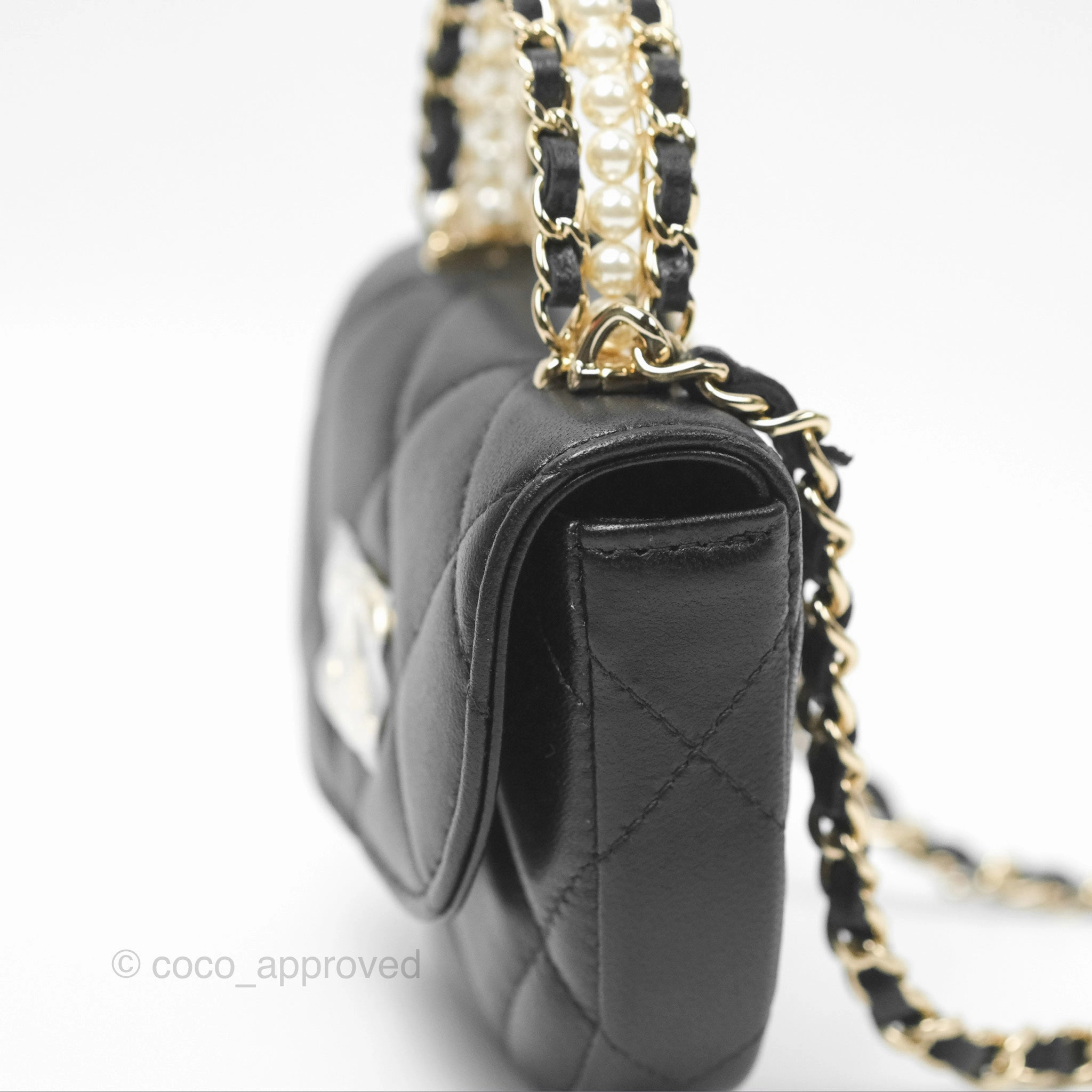 Chanel Pearl Top Handle Mini Clutch with Chain Black Lambskin Gold Hardware