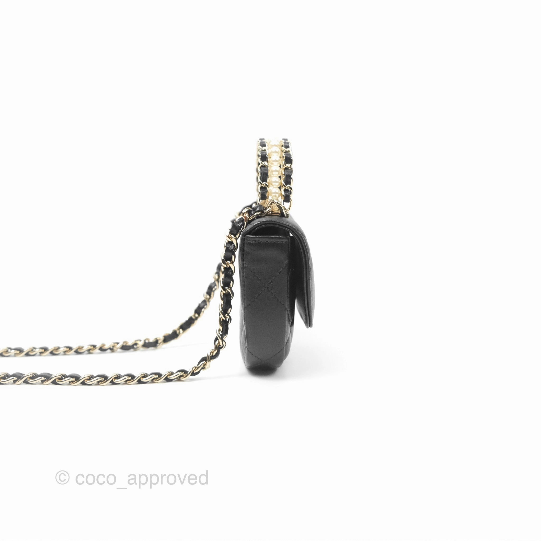 Chanel Pearl Top Handle Mini Clutch with Chain Black Lambskin Gold Hardware