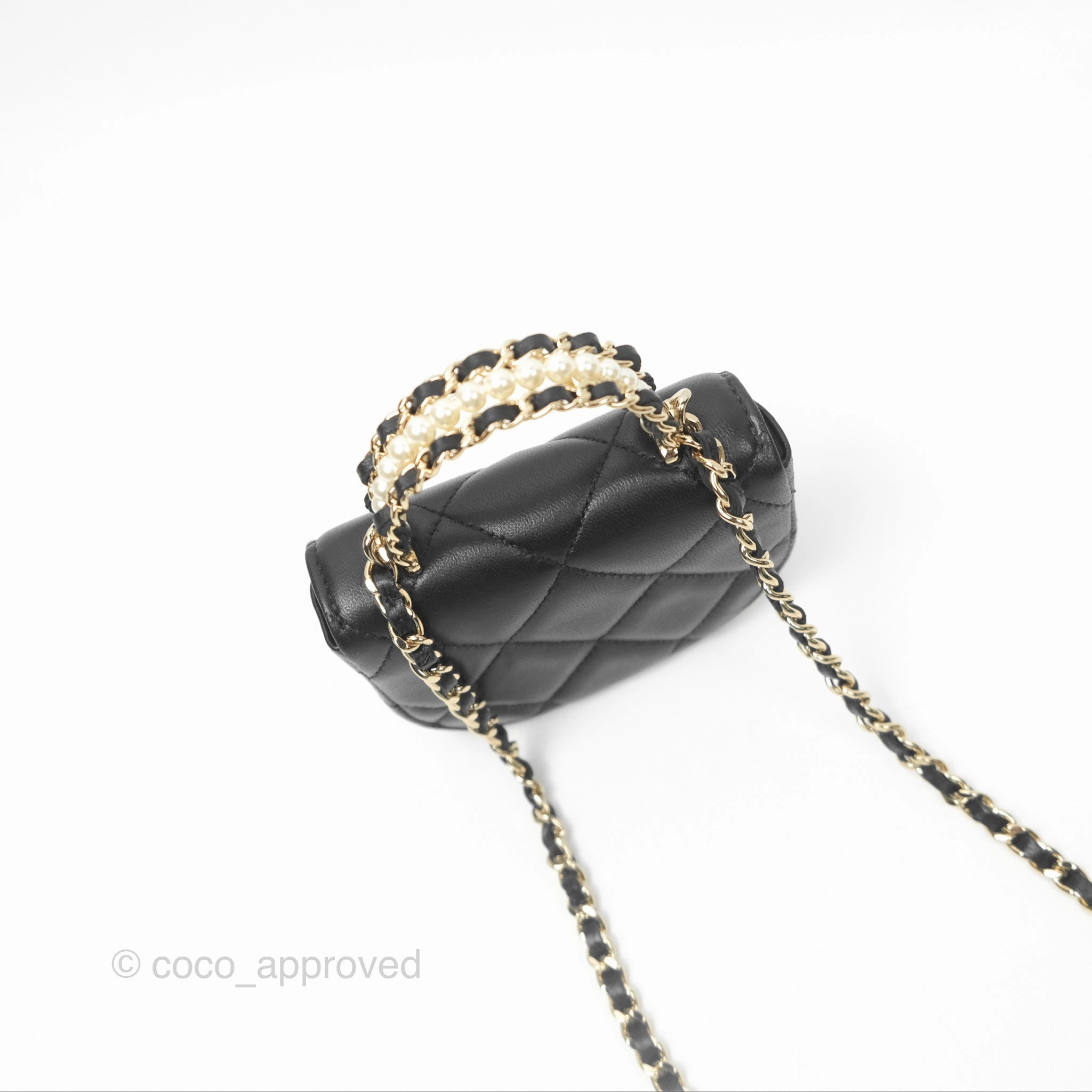 Chanel Pearl Top Handle Mini Clutch with Chain Black Lambskin Gold Hardware