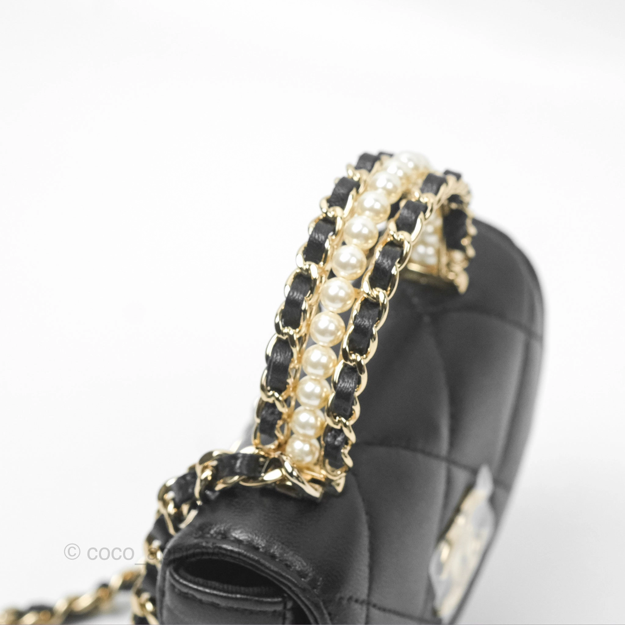 Chanel Pearl Top Handle Mini Clutch with Chain Black Lambskin Gold Hardware