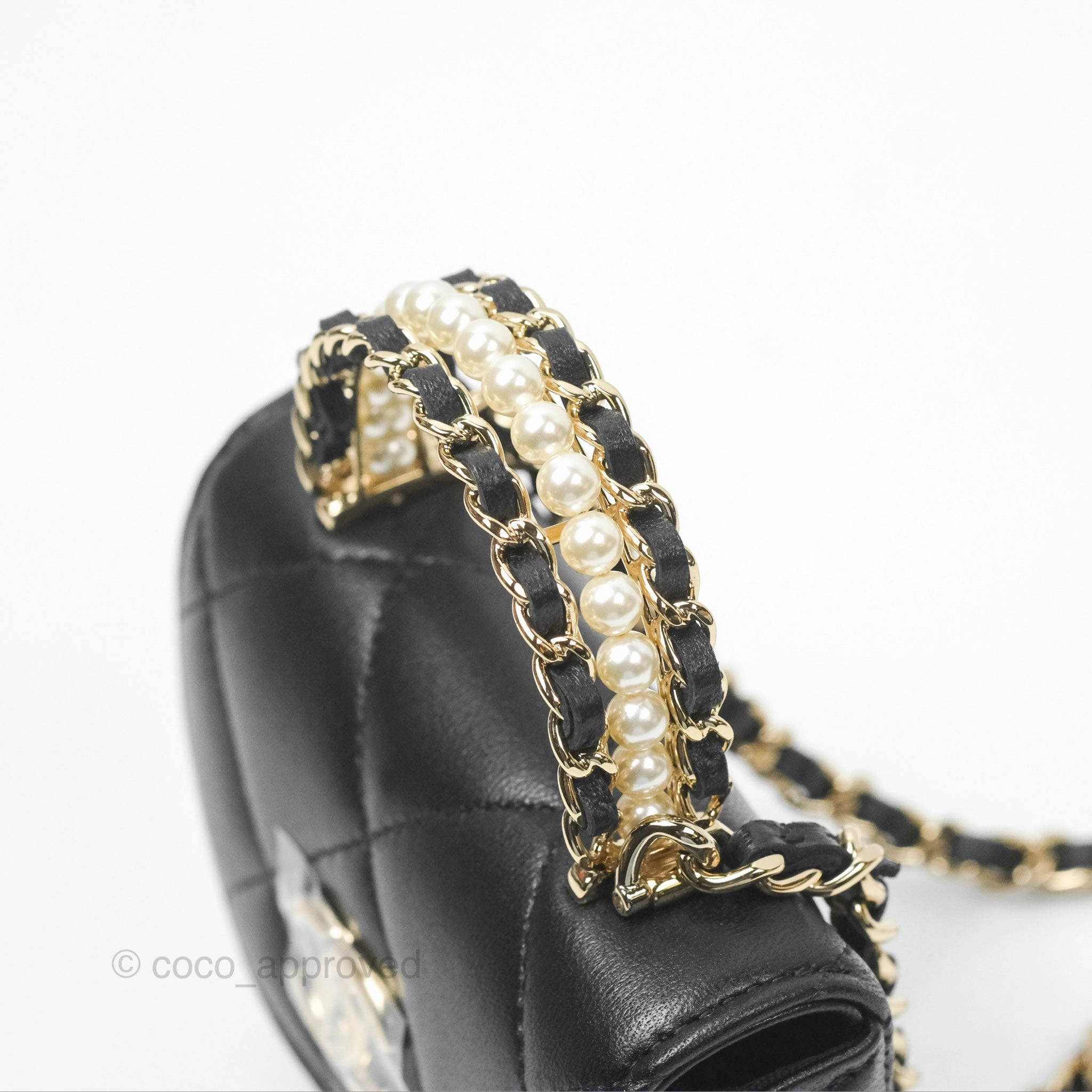 Chanel Pearl Top Handle Mini Clutch with Chain Black Lambskin Gold Hardware