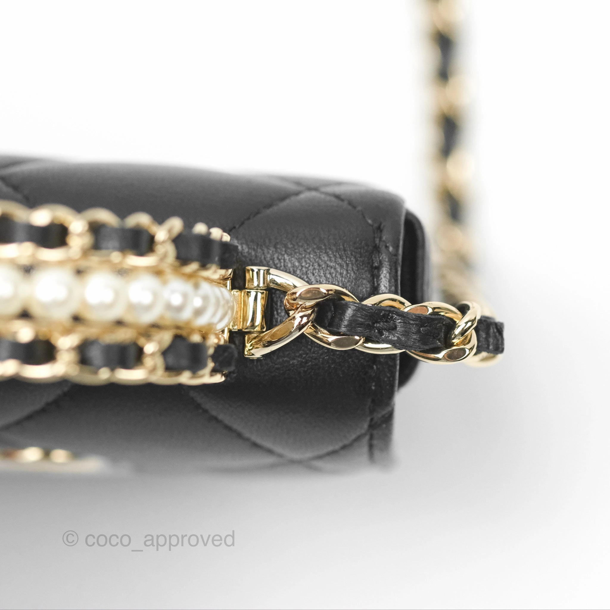 Chanel Pearl Top Handle Mini Clutch with Chain Black Lambskin Gold Hardware
