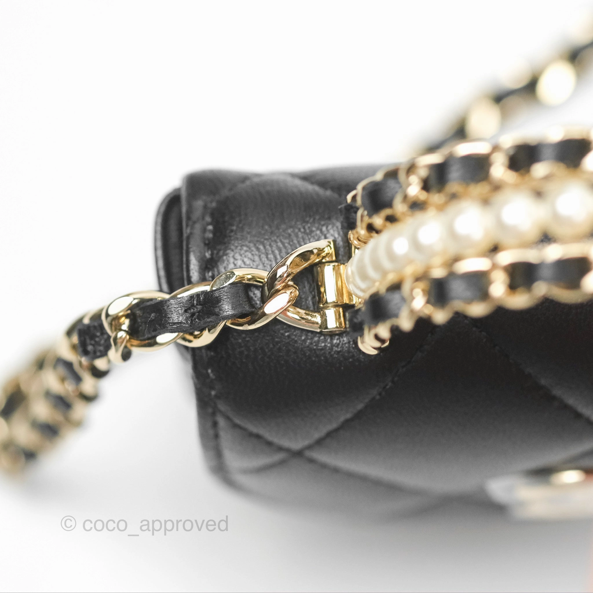 Chanel Pearl Top Handle Mini Clutch with Chain Black Lambskin Gold Hardware