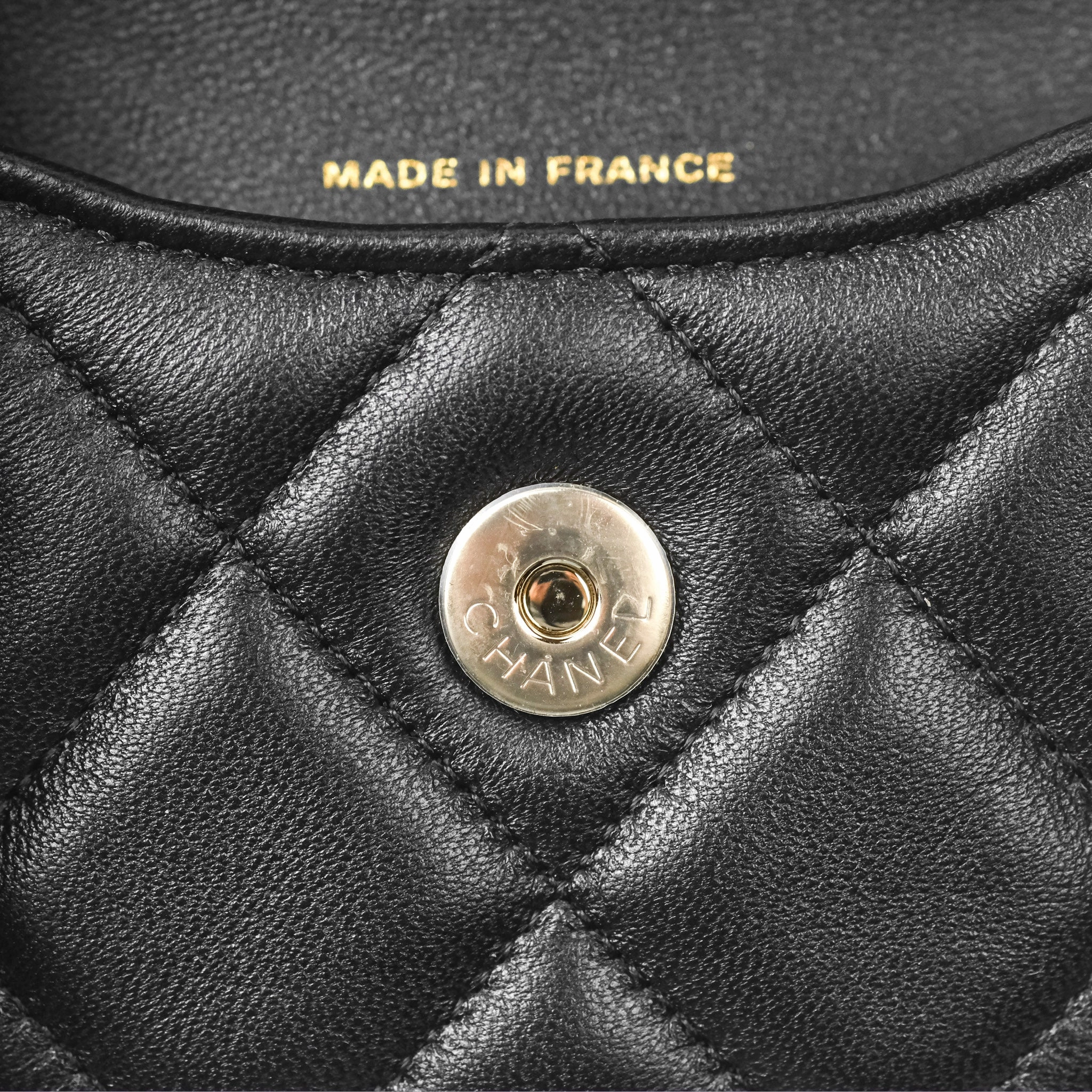 Chanel Pearl Top Handle Mini Clutch with Chain Black Lambskin Gold Hardware