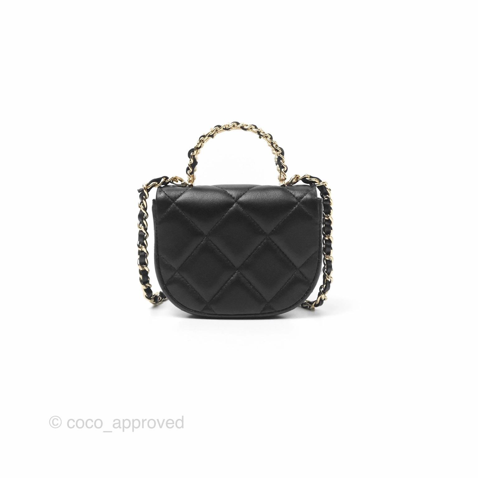 Chanel Pearl Top Handle Mini Clutch with Chain Black Lambskin Gold Hardware