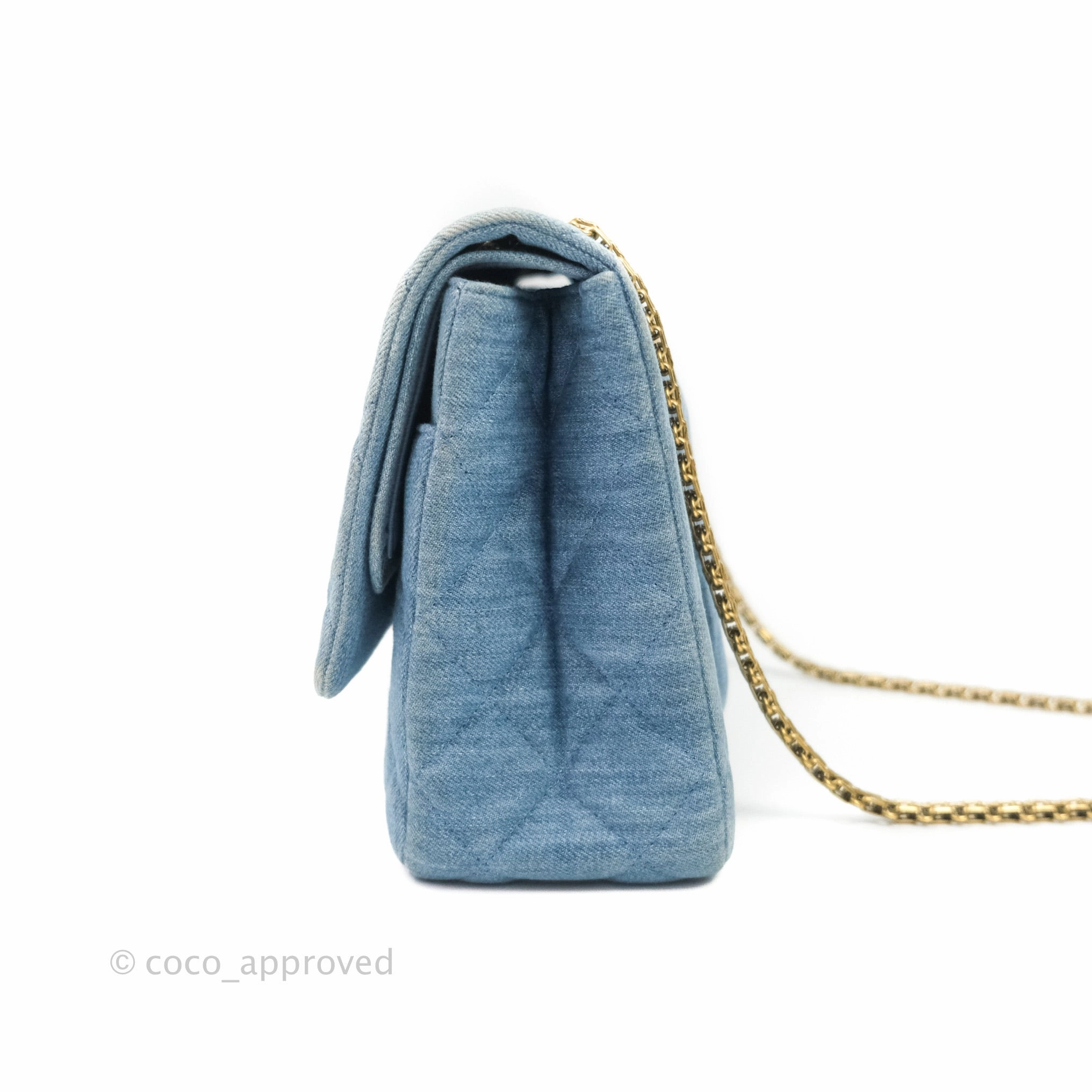 Chanel Quilted 2.55 Reissue 227 Double Flap Denim Gold Hardware