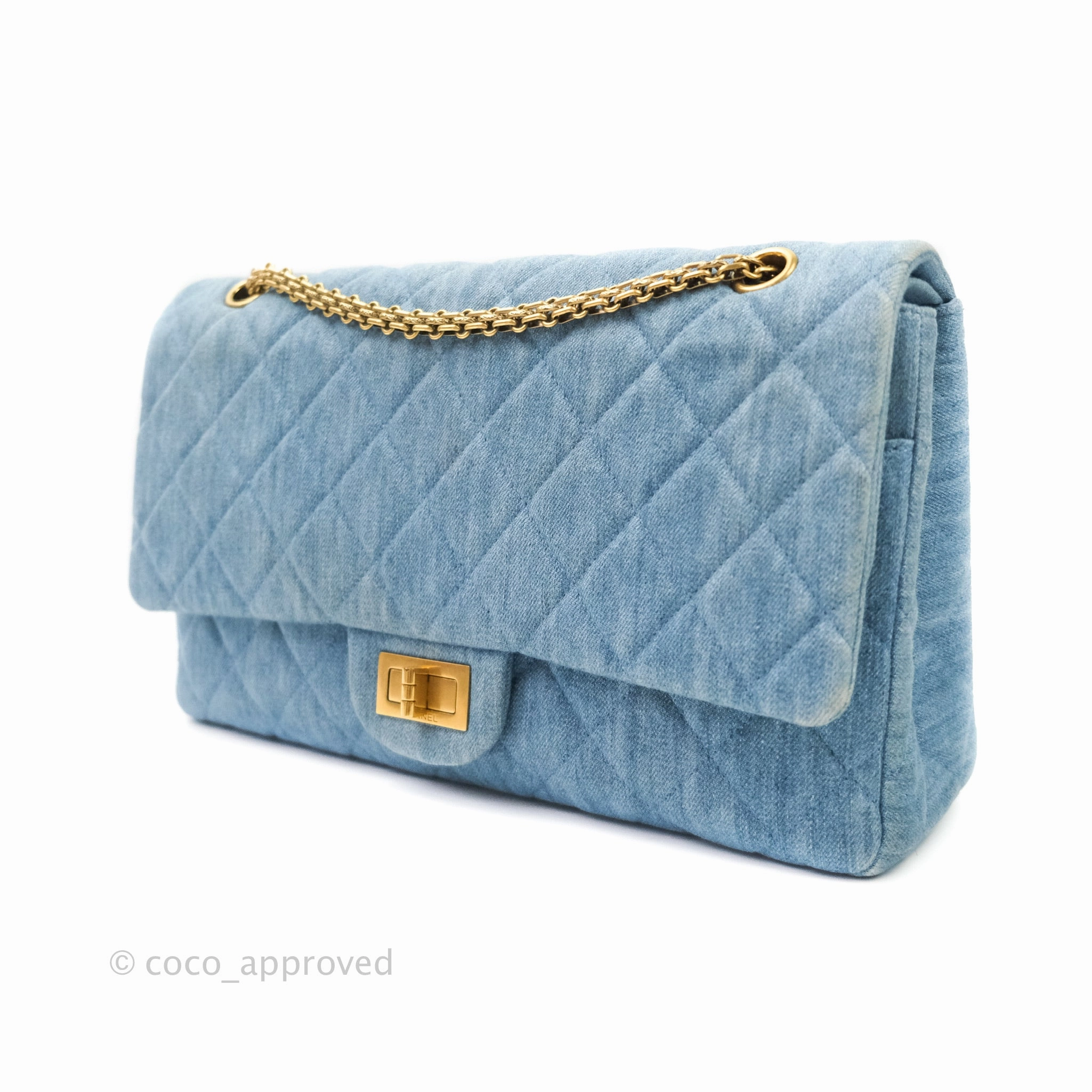 Chanel Quilted 2.55 Reissue 227 Double Flap Denim Gold Hardware