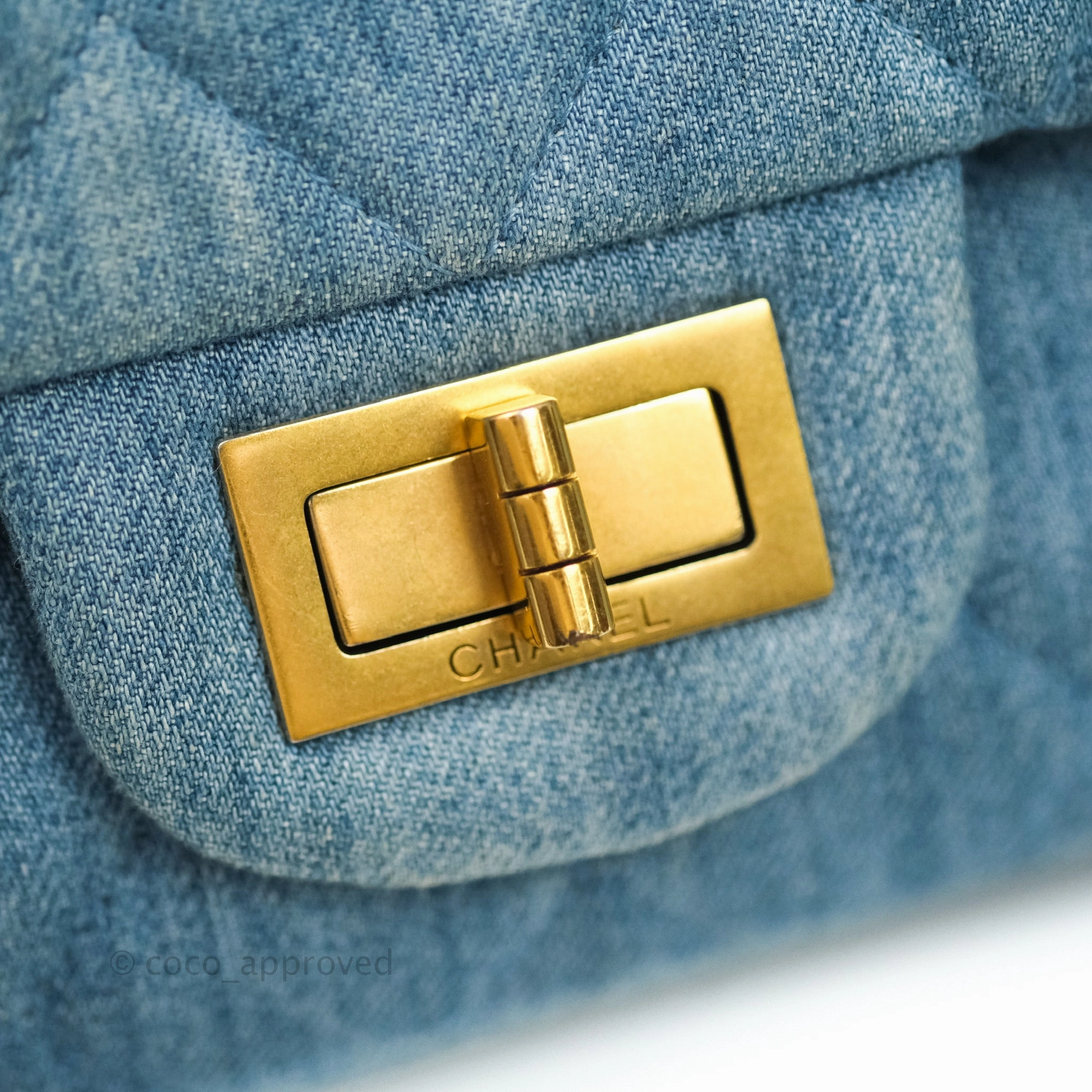 Chanel Quilted 2.55 Reissue 227 Double Flap Denim Gold Hardware