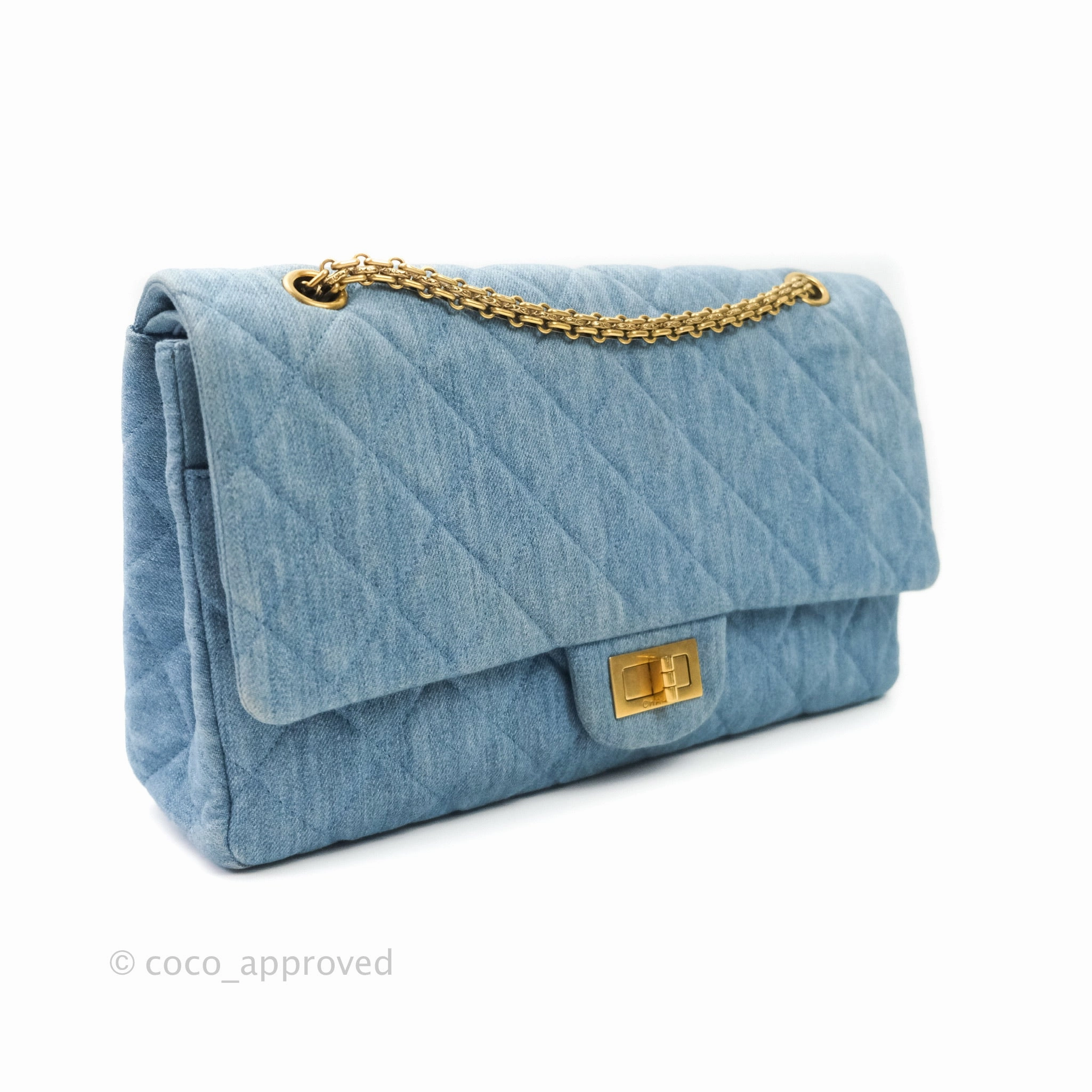 Chanel Quilted 2.55 Reissue 227 Double Flap Denim Gold Hardware