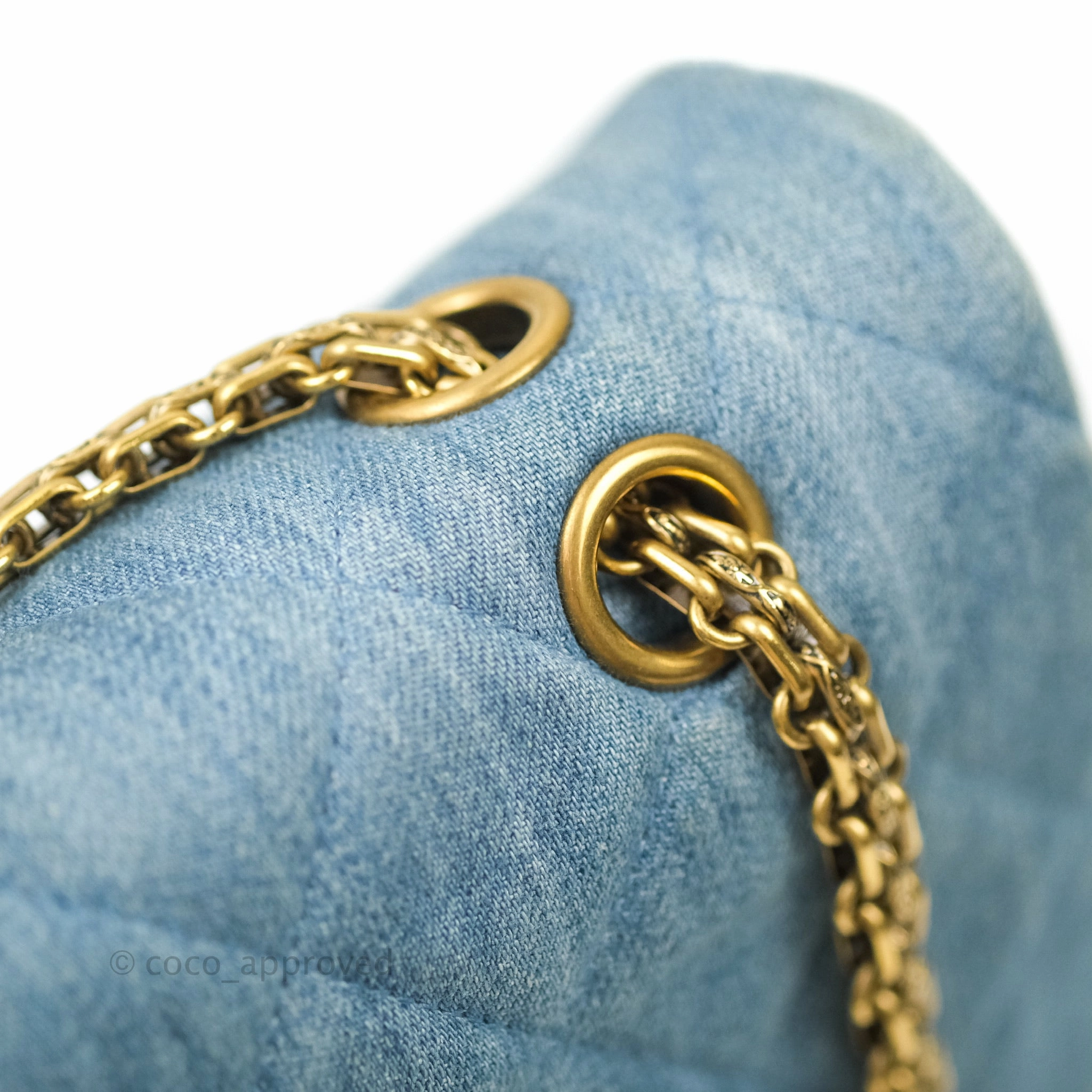 Chanel Quilted 2.55 Reissue 227 Double Flap Denim Gold Hardware