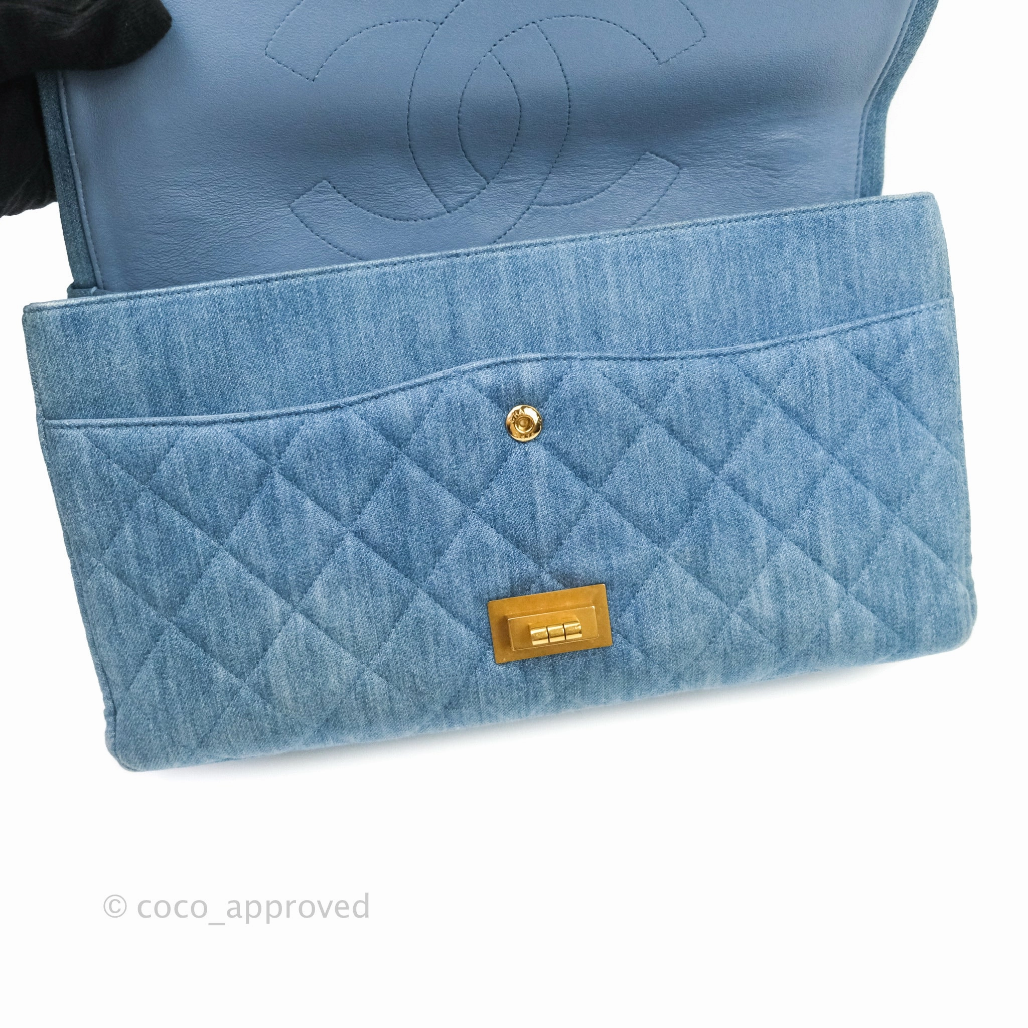 Chanel Quilted 2.55 Reissue 227 Double Flap Denim Gold Hardware