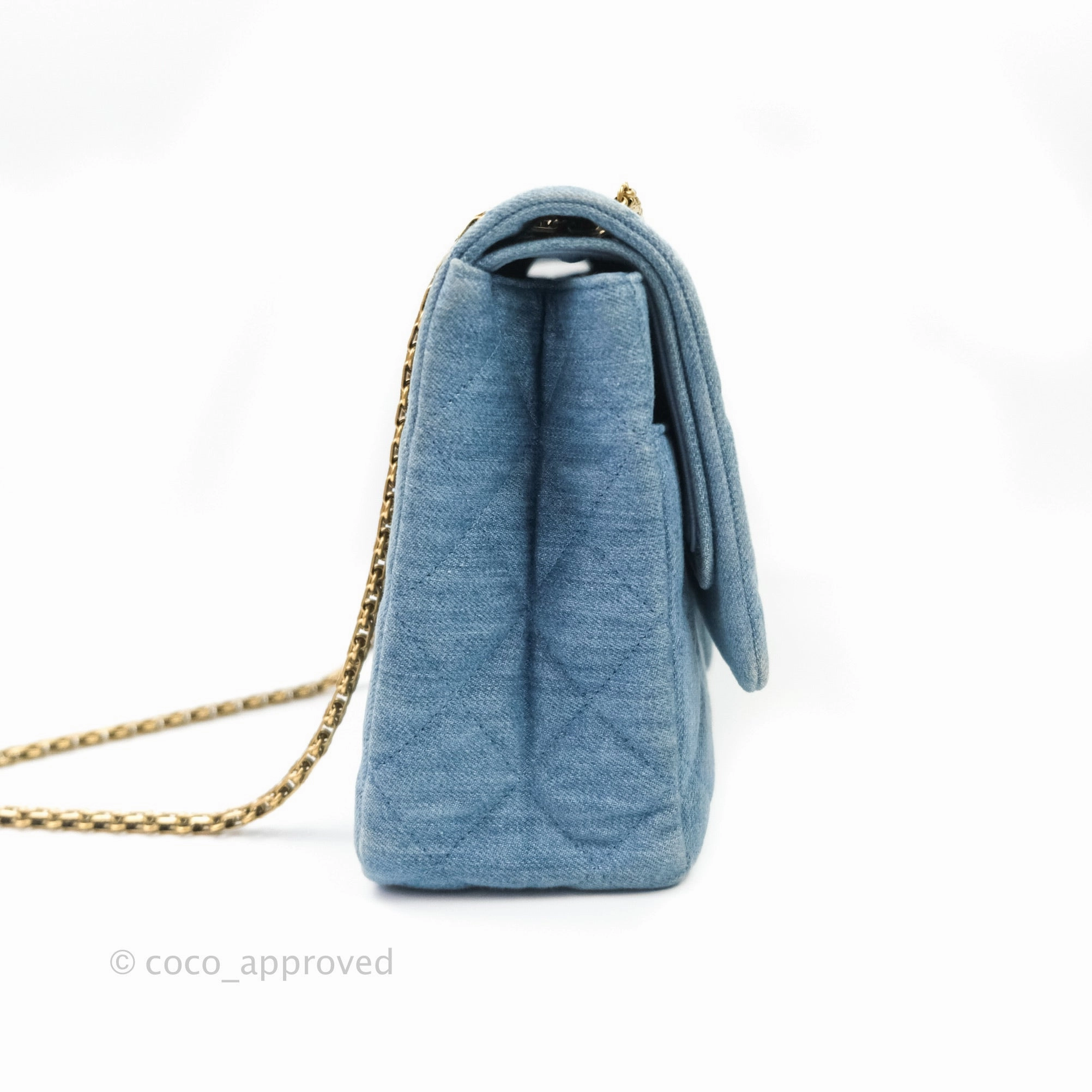 Chanel Quilted 2.55 Reissue 227 Double Flap Denim Gold Hardware