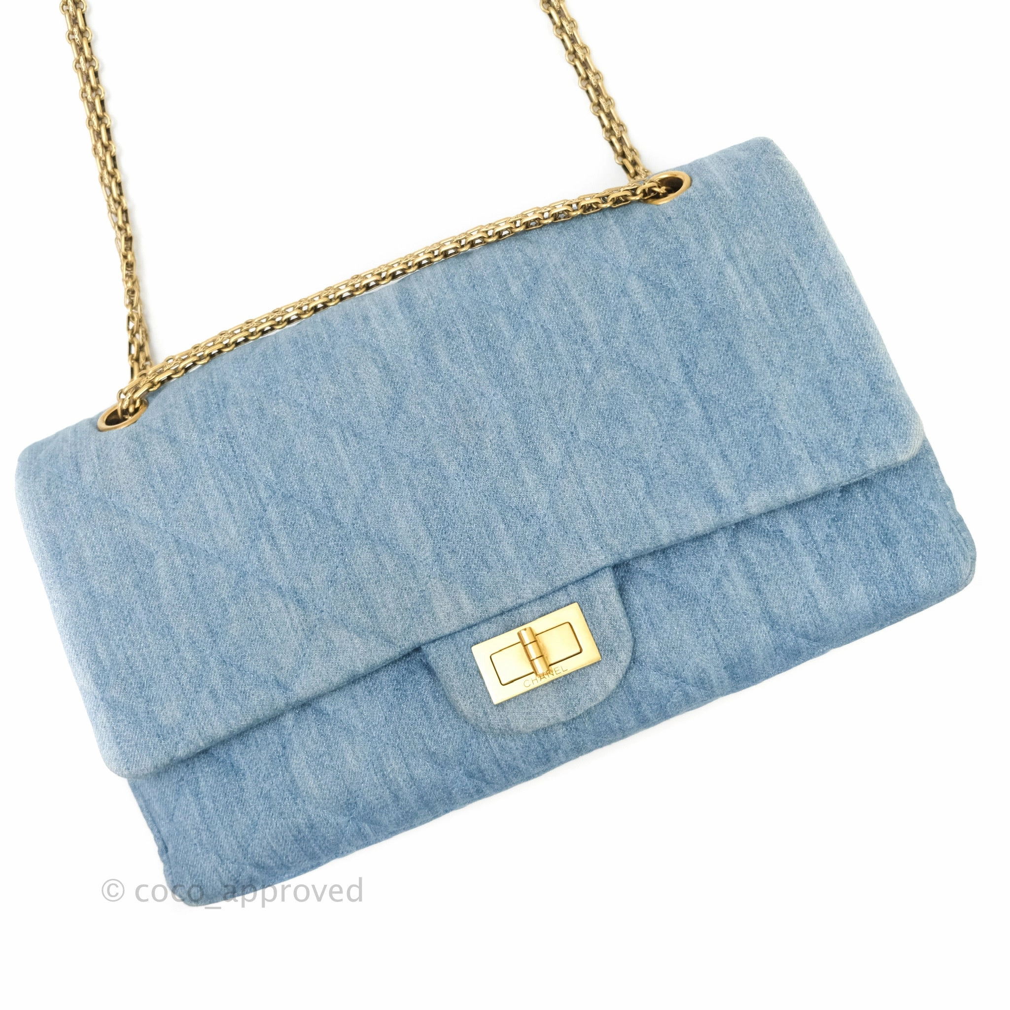 Chanel Quilted 2.55 Reissue 227 Double Flap Denim Gold Hardware