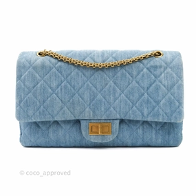 Chanel Quilted 2.55 Reissue 227 Double Flap Denim Gold Hardware