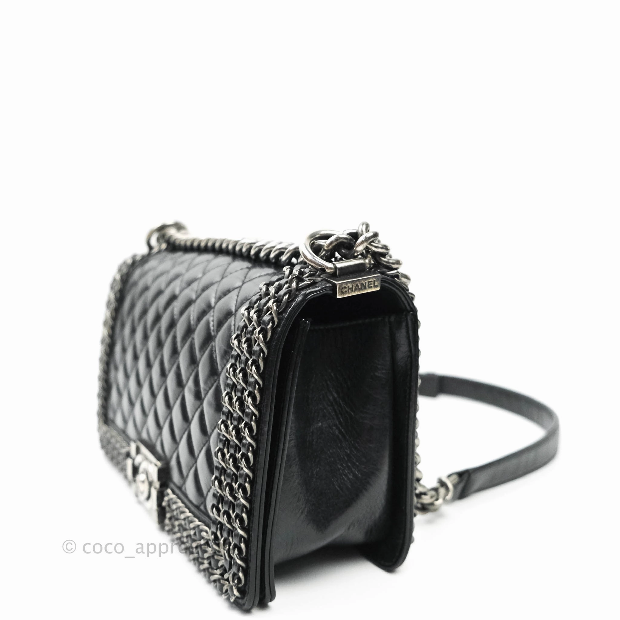 Chanel Quilted Chain Around Medium Aged Glazed Calfskin Boy Ruthenium Hardware