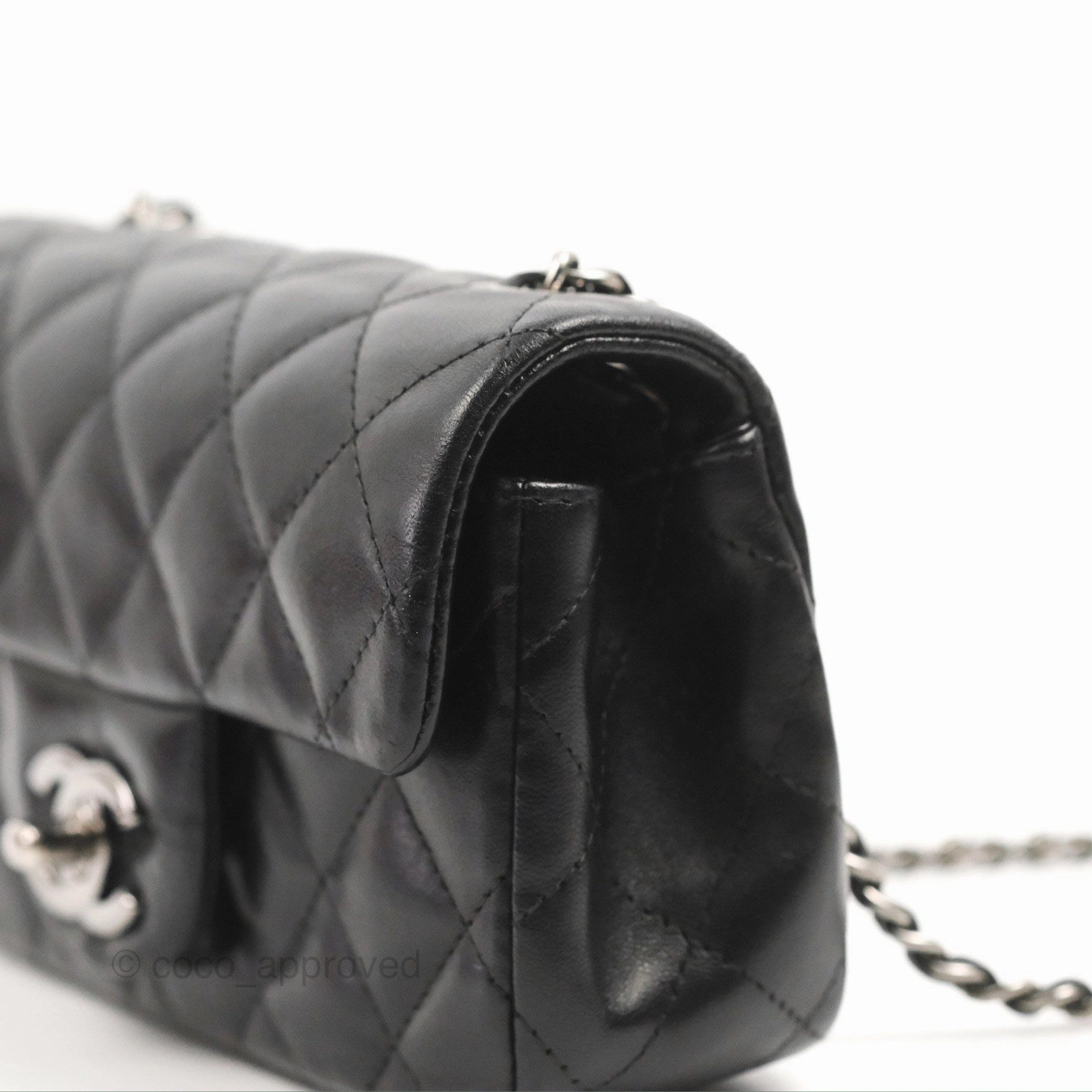 Chanel Quilted Extra Mini Rectangular Flap Black Calfskin Silver Hardware