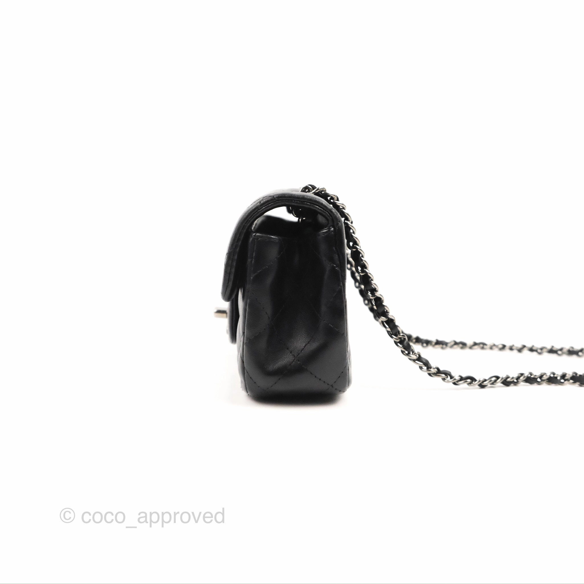 Chanel Quilted Extra Mini Rectangular Flap Black Calfskin Silver Hardware