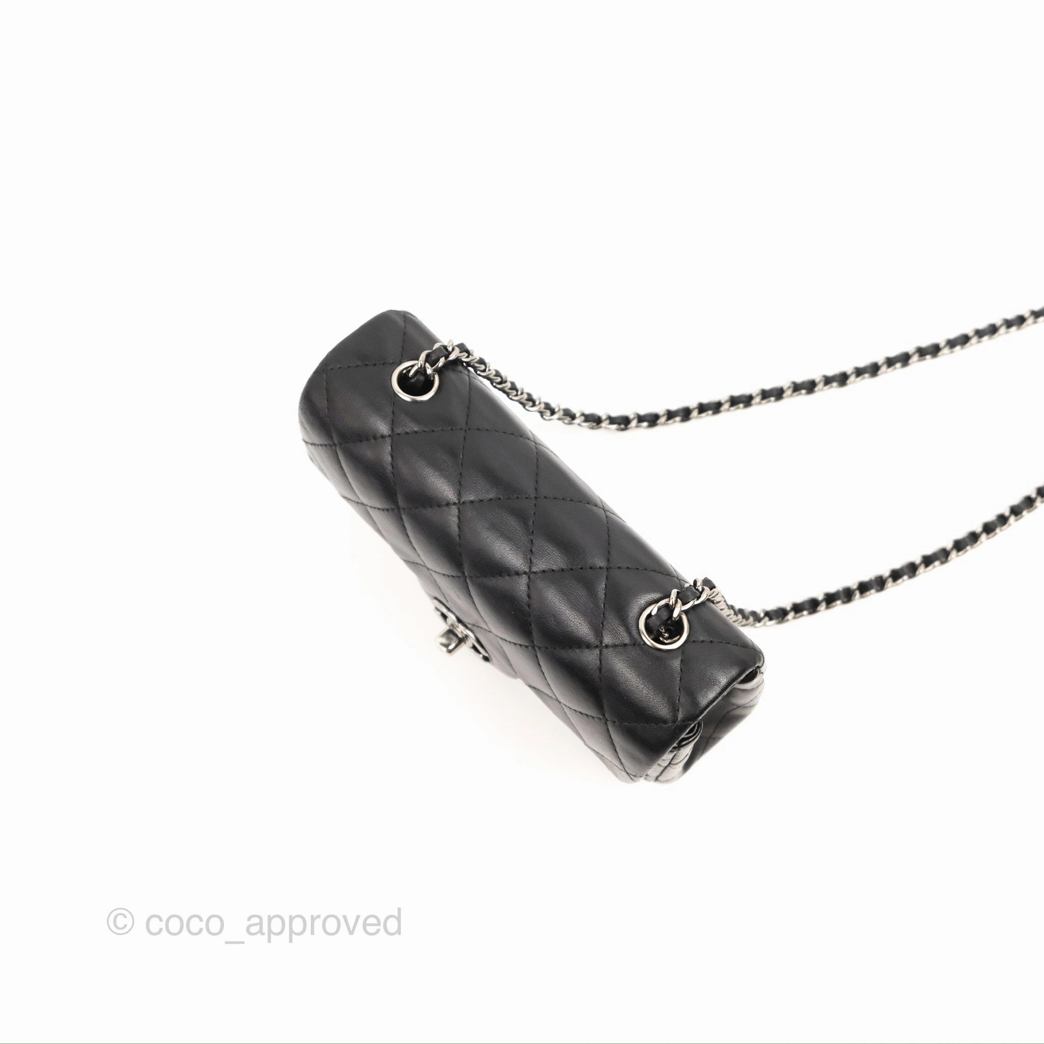 Chanel Quilted Extra Mini Rectangular Flap Black Calfskin Silver Hardware