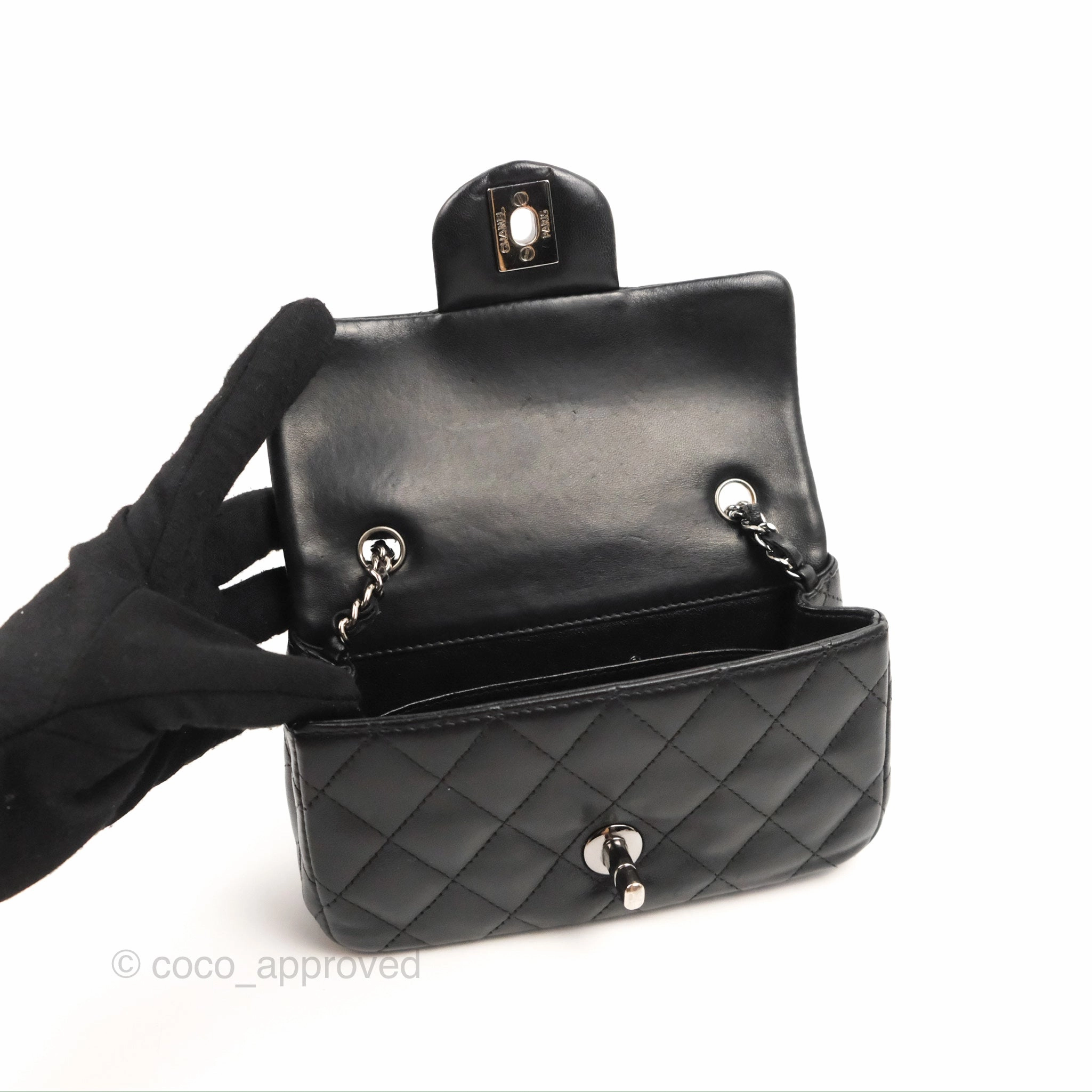 Chanel Quilted Extra Mini Rectangular Flap Black Calfskin Silver Hardware