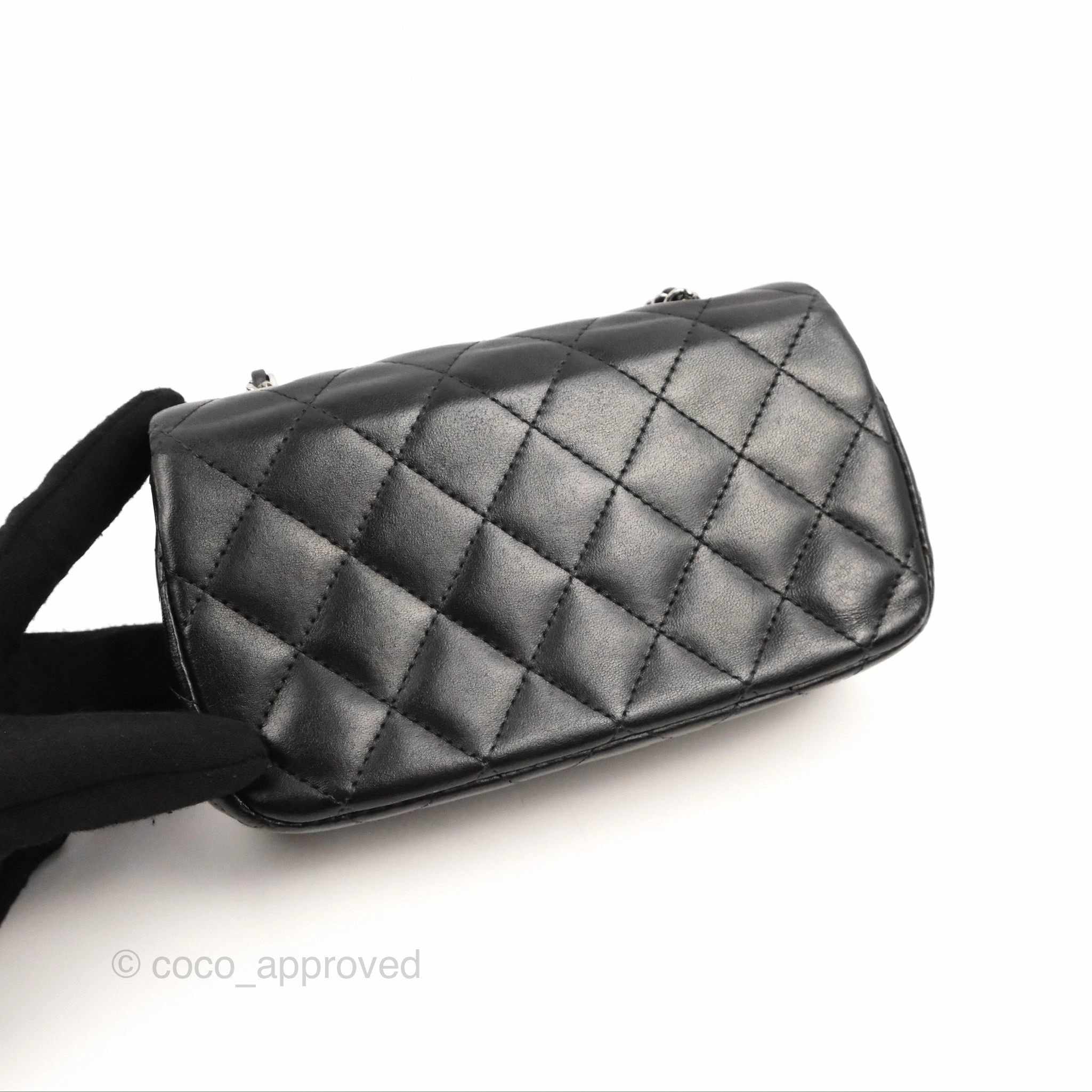Chanel Quilted Extra Mini Rectangular Flap Black Calfskin Silver Hardware