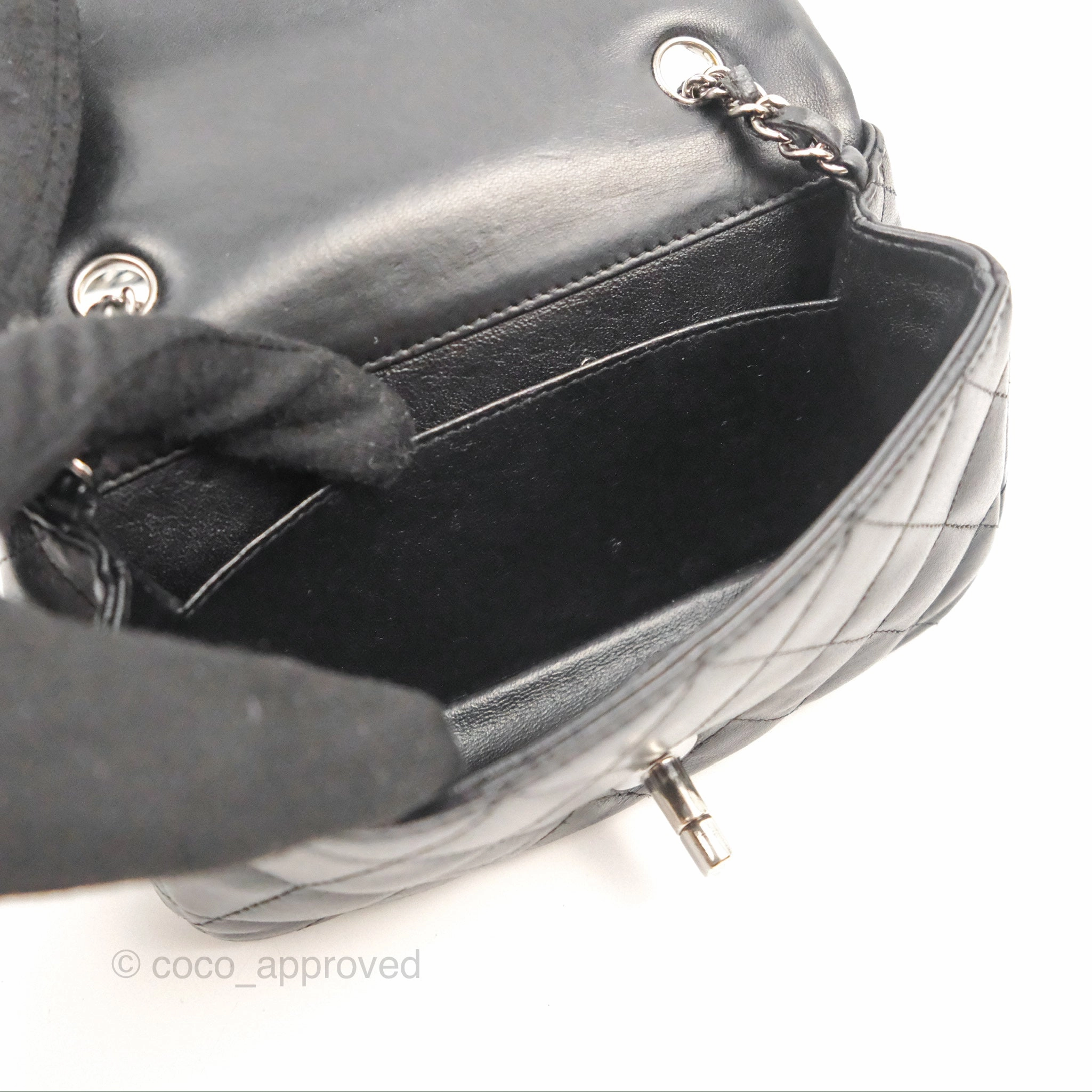 Chanel Quilted Extra Mini Rectangular Flap Black Calfskin Silver Hardware
